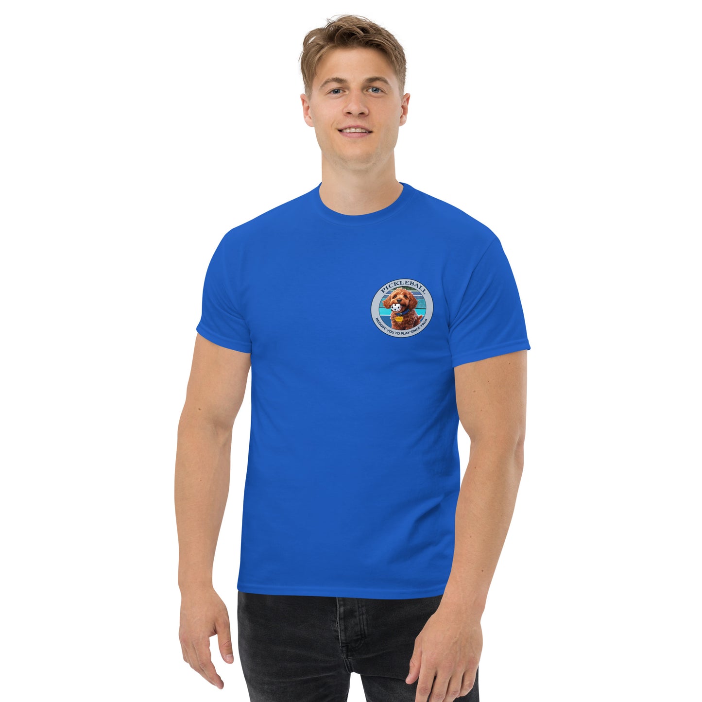 Royal Blue Pickleball T-shirt, Pickles Beggin on Left Chest, Men's Classic Tee