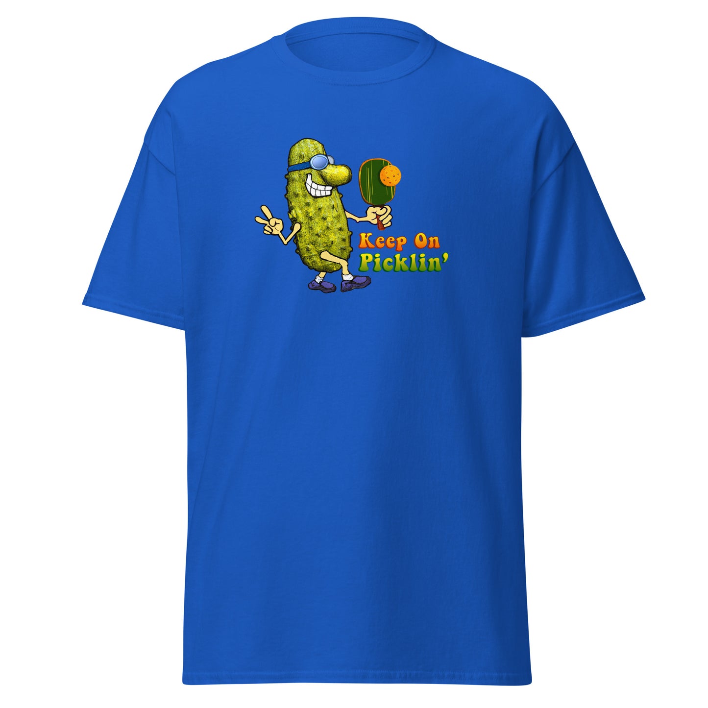 Men's Pickleball T-shirt, Keep On Picklin' Pickledude, Front Center Graphic, Short-sleeve