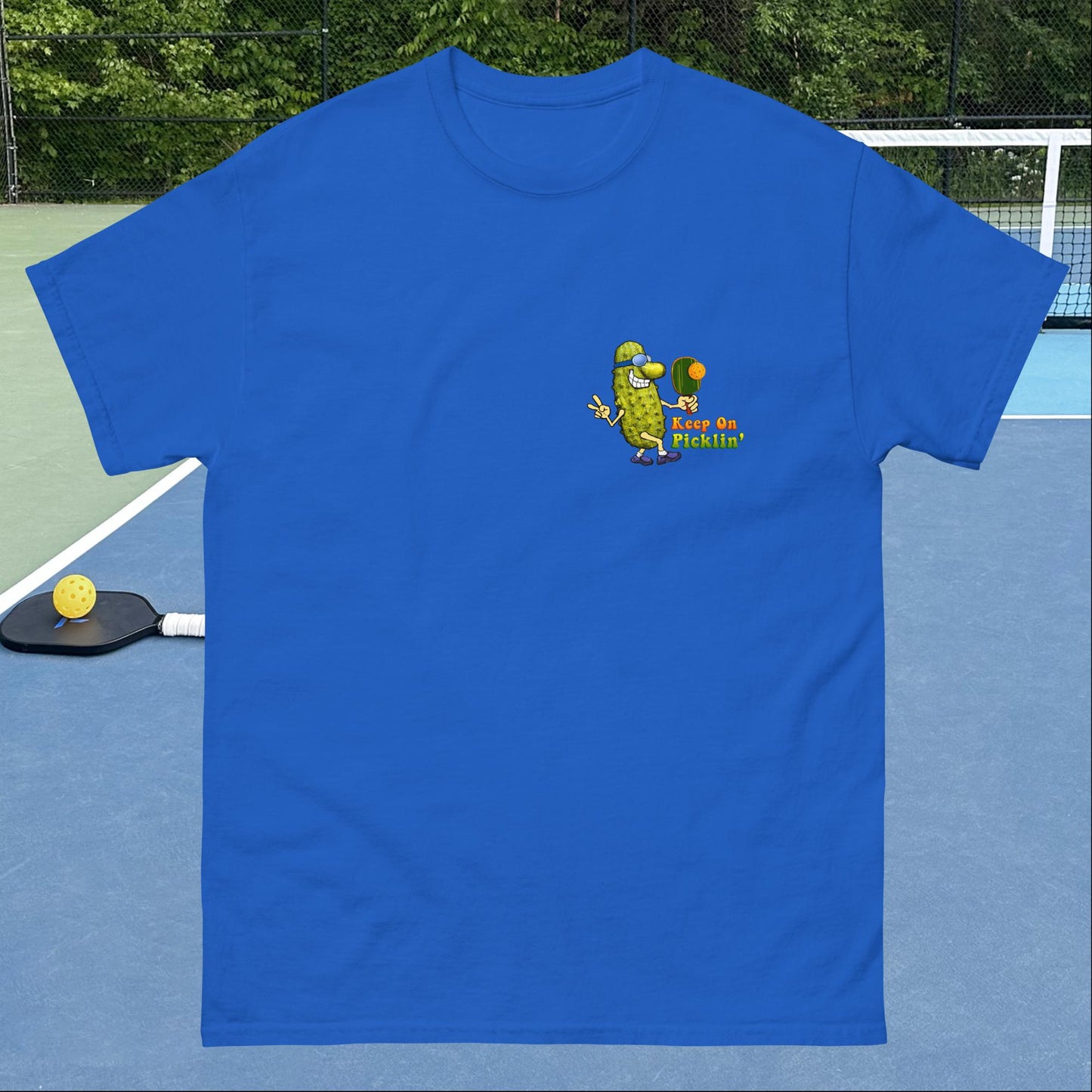 Men's Pickleball T-shirt, Keep On Picklin' Pickledude, Left Chest Graphic, Short-sleeve