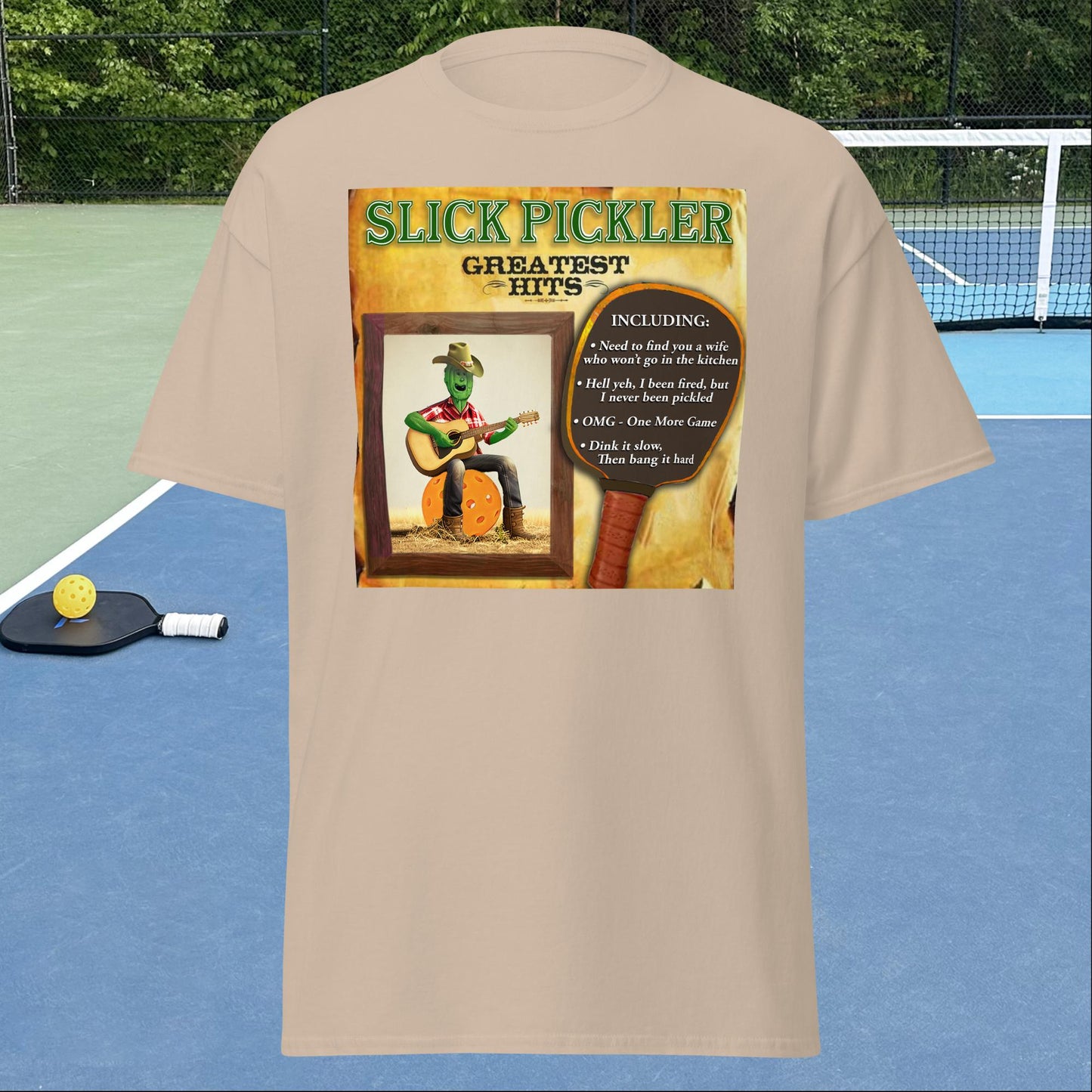 Sand Pickleball T-shirt, Slick Pickler Album Cover, Graphic on Front, Men's Classic Tee