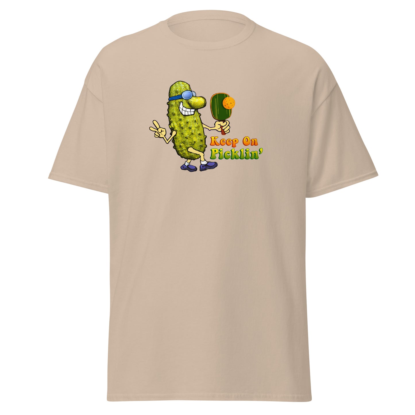 Men's Pickleball T-shirt, Keep On Picklin' Pickledude, Front Center Graphic, Short-sleeve