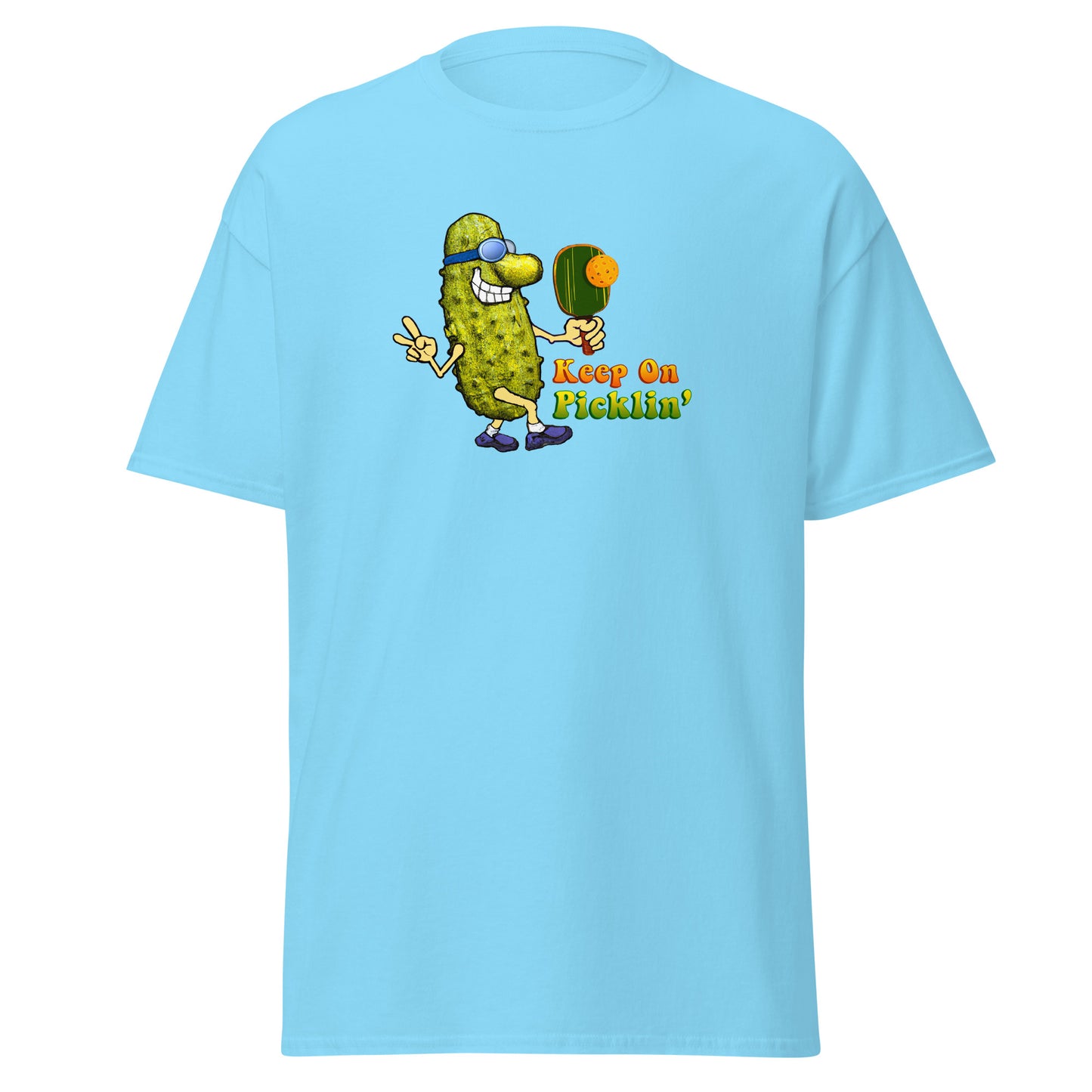 Men's Pickleball T-shirt, Keep On Picklin' Pickledude, Front Center Graphic, Short-sleeve