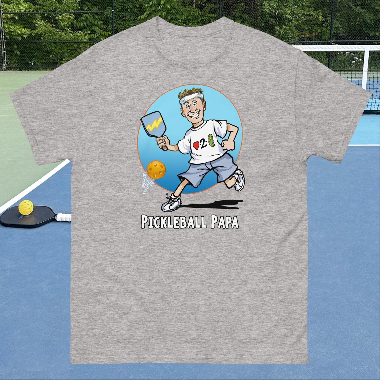 Heather Grey Pickleball T-shirt, Pickleball Papa, Men's Classic Cotton Tee