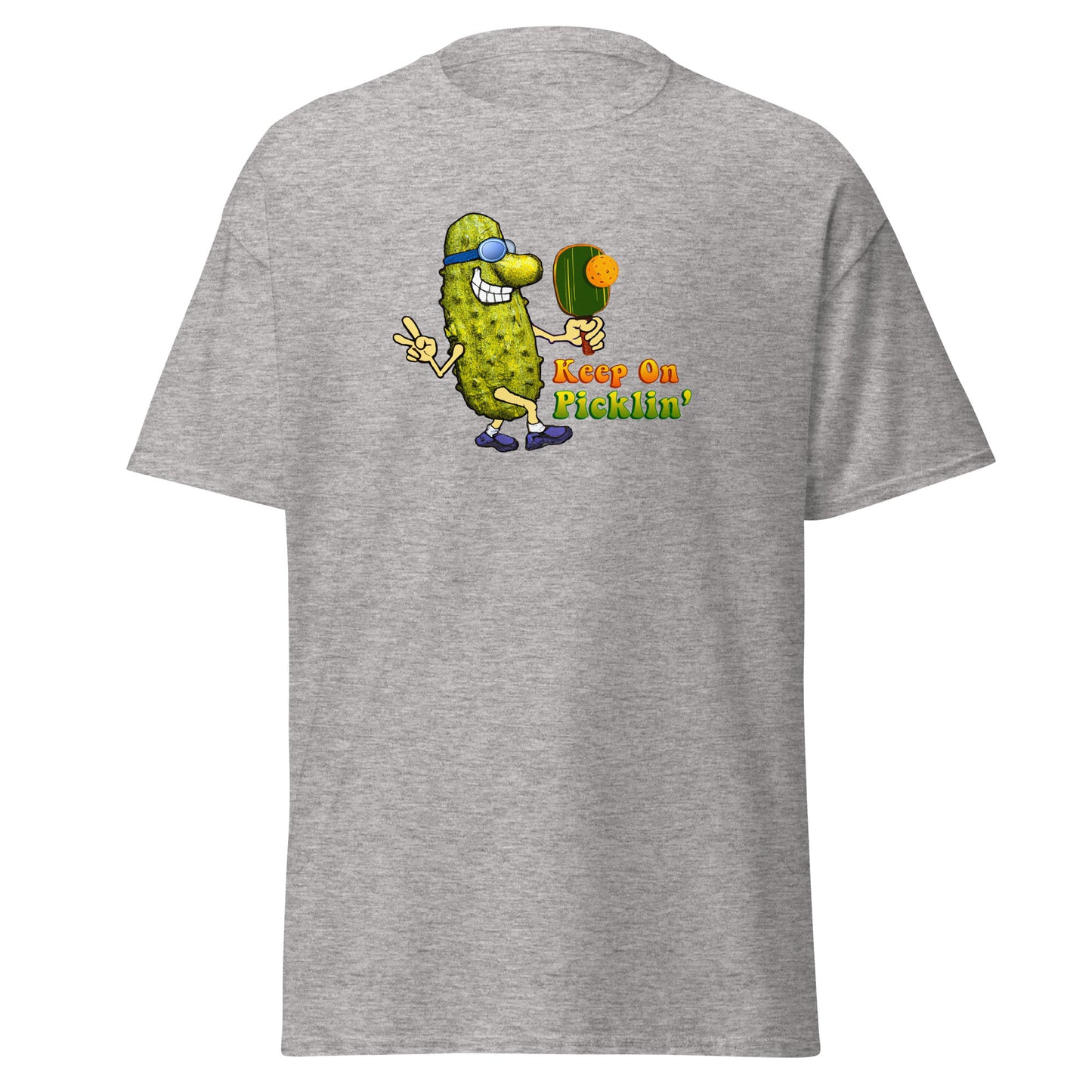 Men's Pickleball T-shirt, Keep On Picklin' Pickledude, Front Center Graphic, Short-sleeve