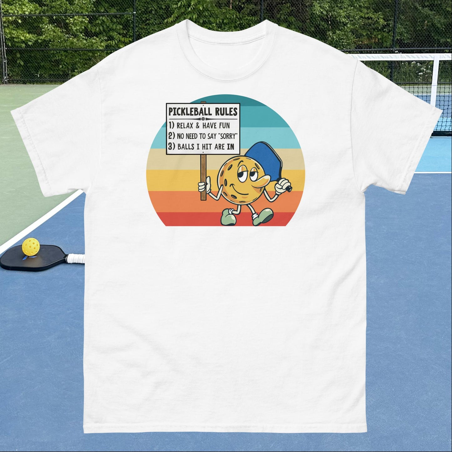 White Pickleball Rules Pickleball T-shirt, Graphic on Front, Men's Classic Tee