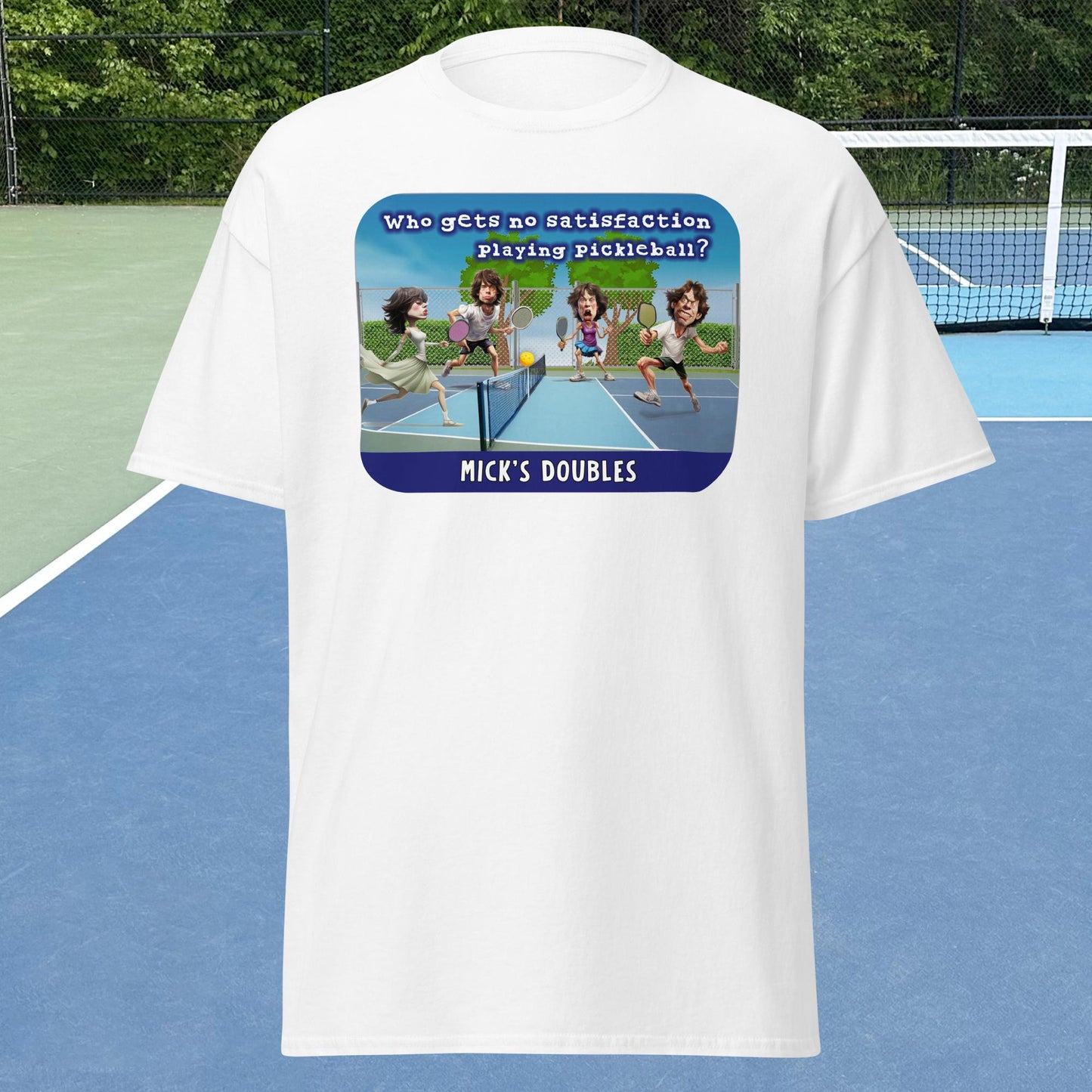 White Mick's Doubles Pickleball T-shirt, Graphic on Front, Men's Classic Tee