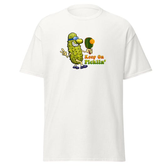 Men's Pickleball T-shirt, Keep On Picklin' Pickledude, Front Center Graphic, Short-sleeve