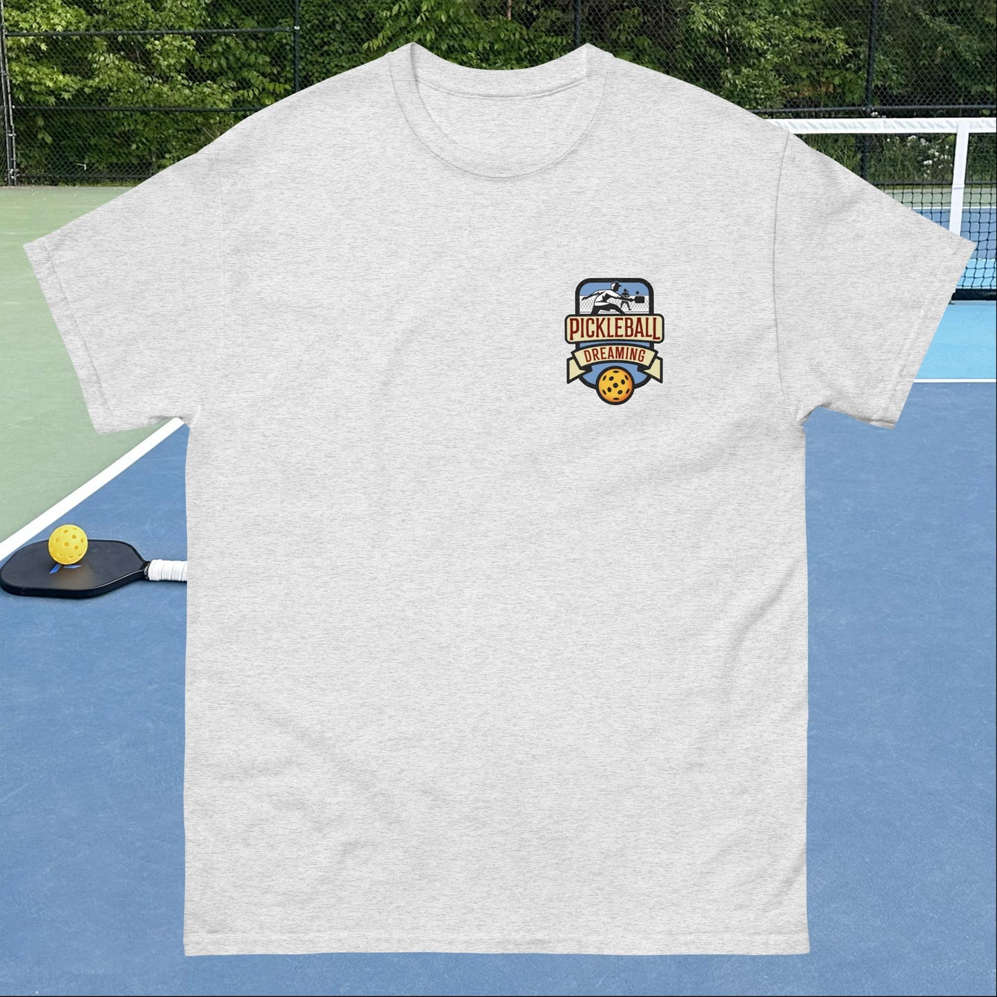 Fun Pickleball T-shirt, Pickleball Dreaming, Graphic on Left Chest