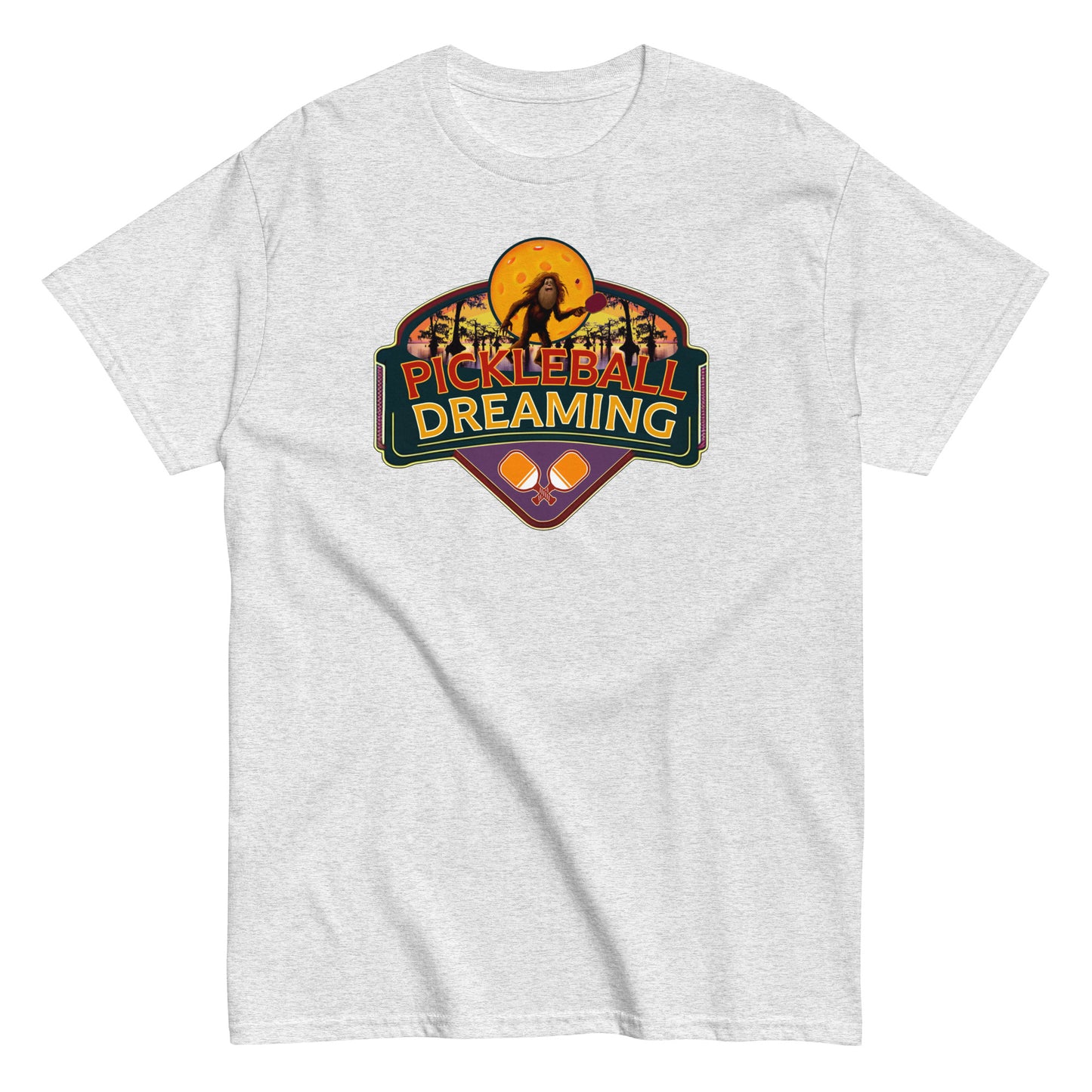 Fun Pickleball Shirt, Pickleball Dreaming Sasquatch, Front Center Graphic