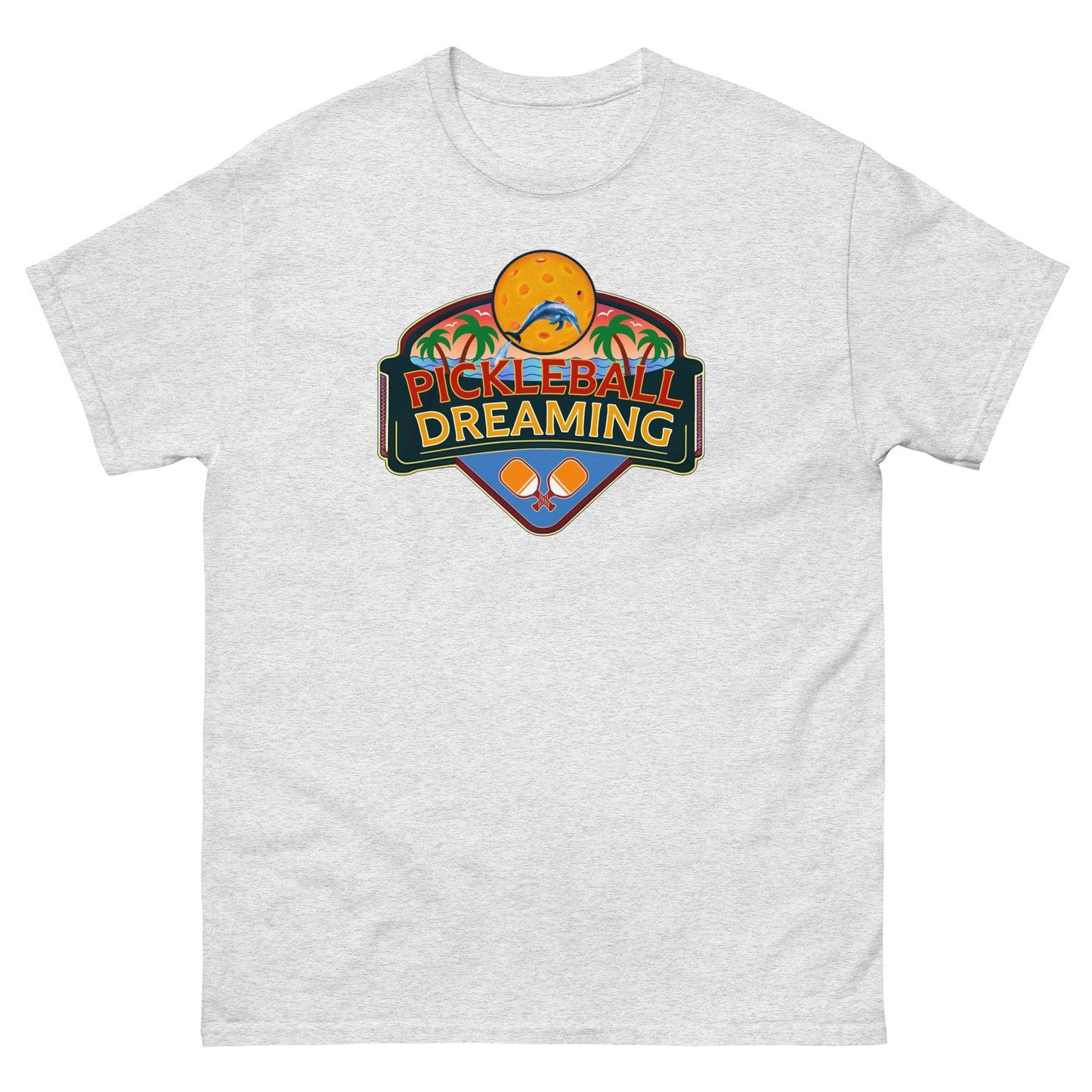 Fun Pickleball Shirt, Pickleball Dreaming Tropical, Front Center Graphic