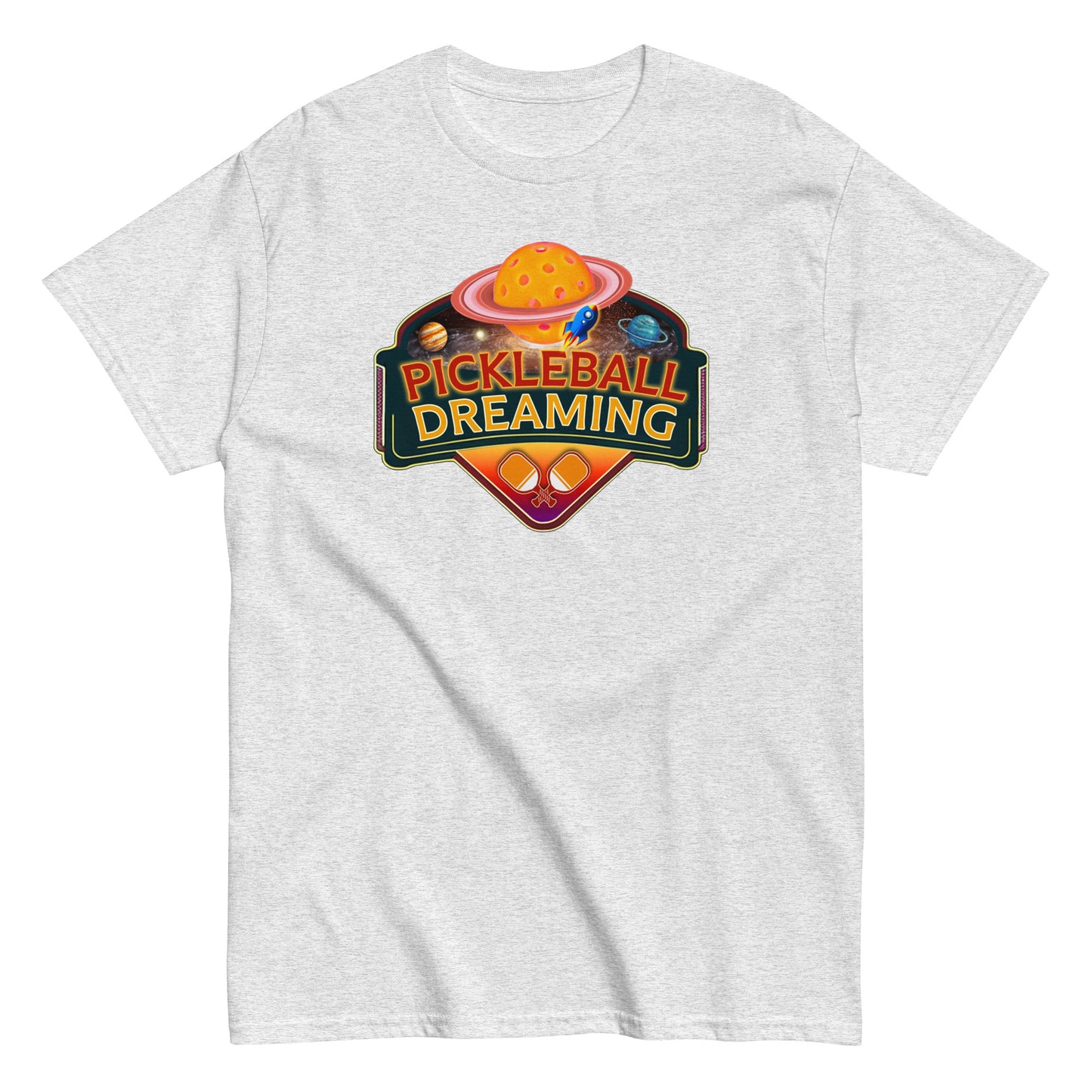 Fun Pickleball Shirt, Pickleball Dreaming Outer Space, Front Center Graphic