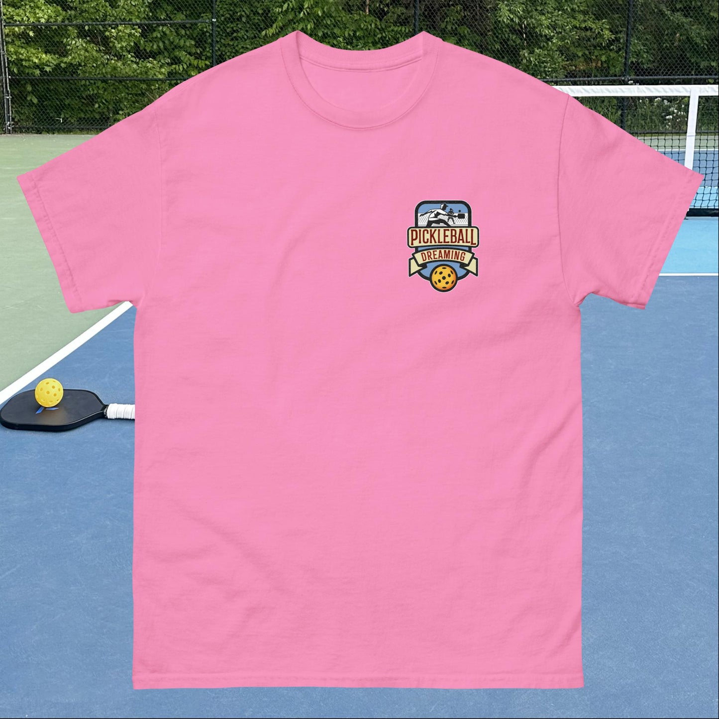 Fun Pickleball T-shirt, Pickleball Dreaming, Graphic on Left Chest