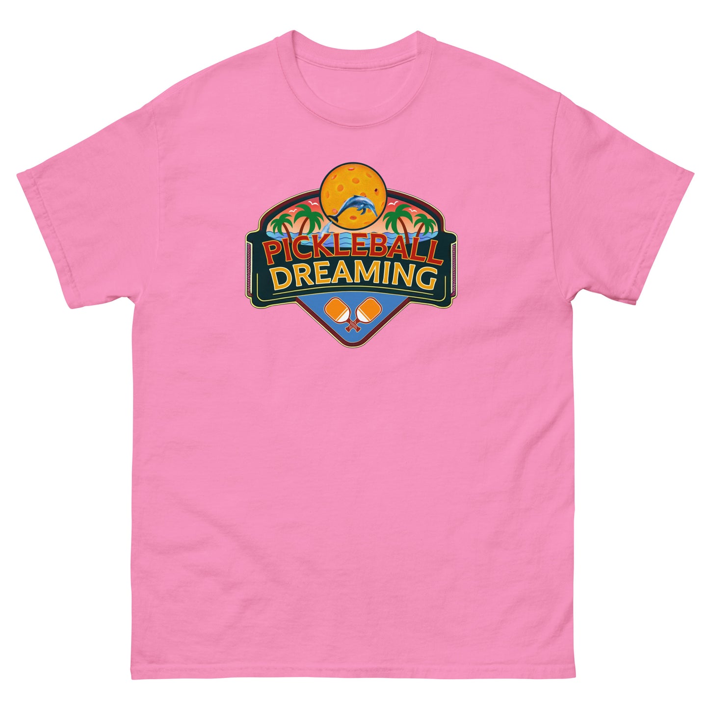 Fun Pickleball Shirt, Pickleball Dreaming Tropical, Front Center Graphic