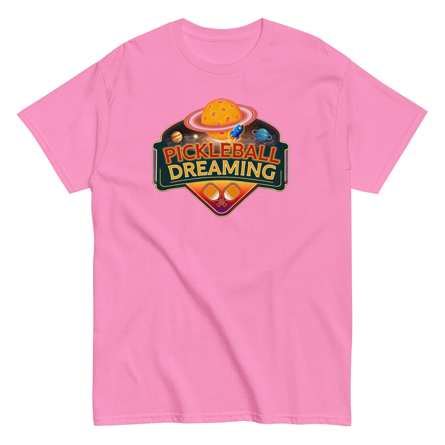 Fun Pickleball Shirt, Pickleball Dreaming Outer Space, Front Center Graphic