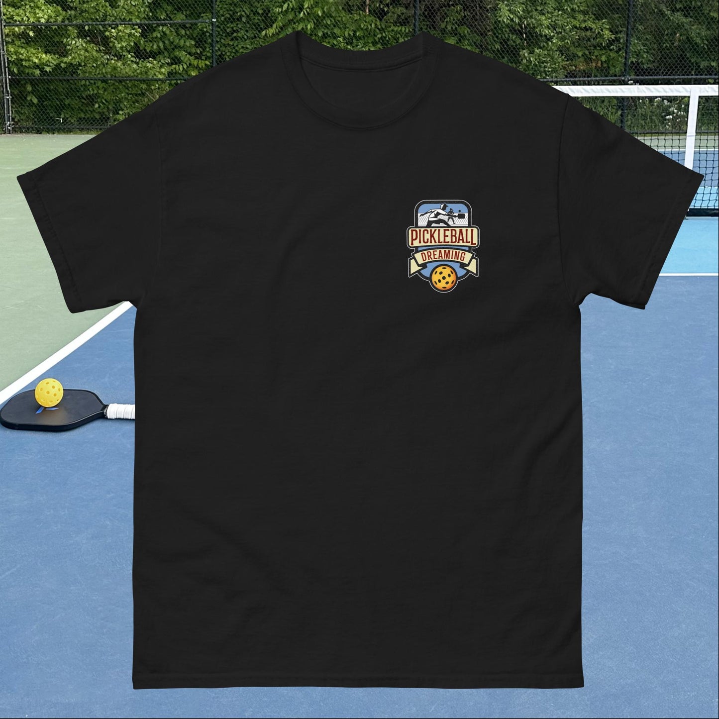 Fun Pickleball T-shirt, Pickleball Dreaming, Graphic on Left Chest