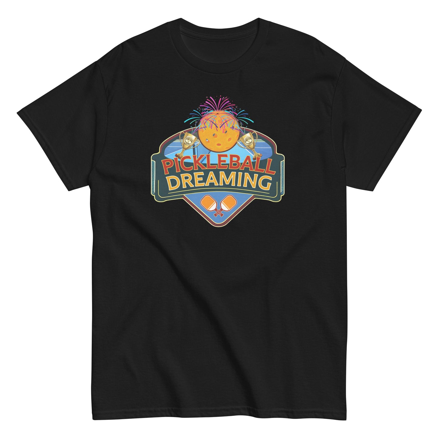 Fun Pickleball Shirt, Pickleball Dreaming Fireworks, Front Center Graphic