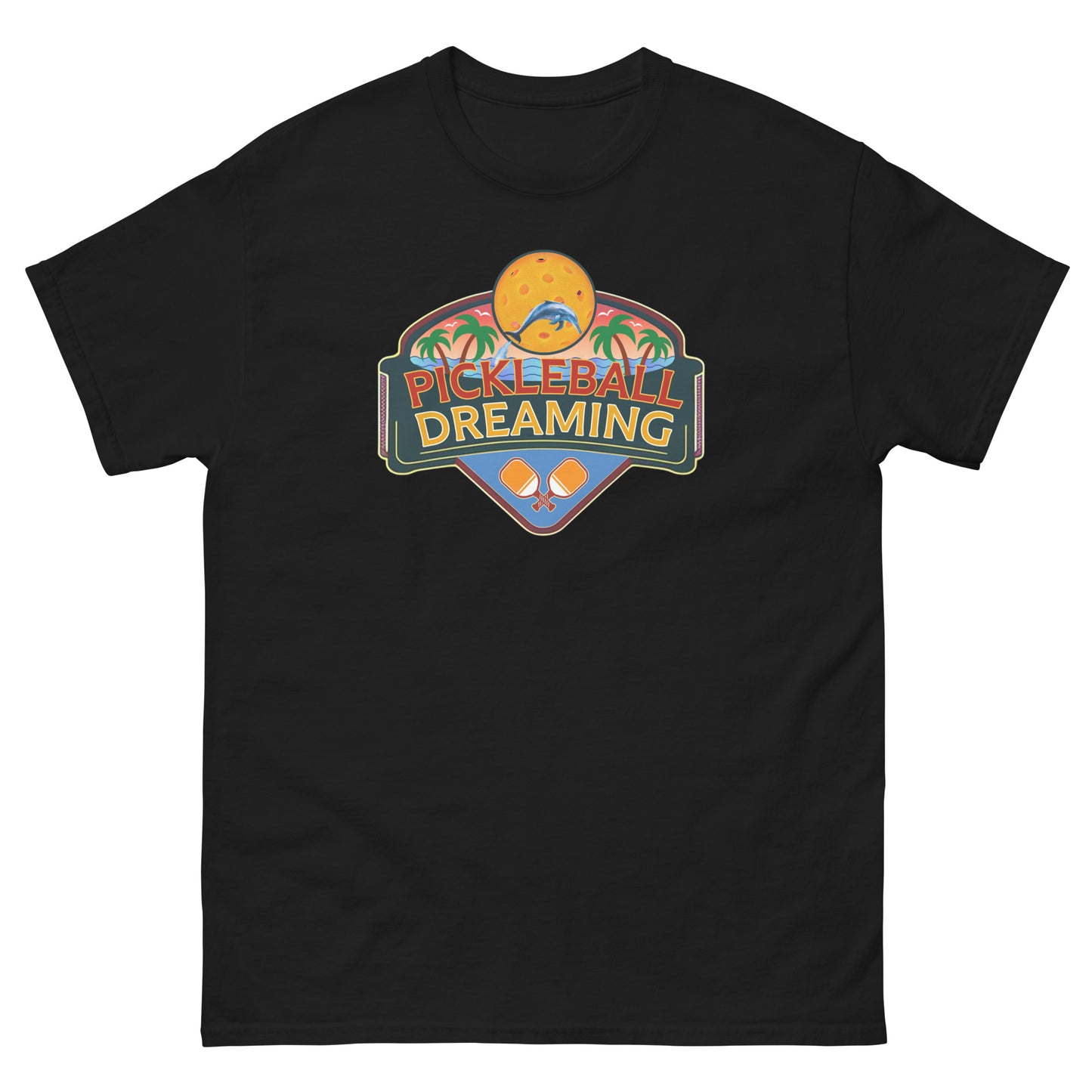 Fun Pickleball Shirt, Pickleball Dreaming Tropical, Front Center Graphic