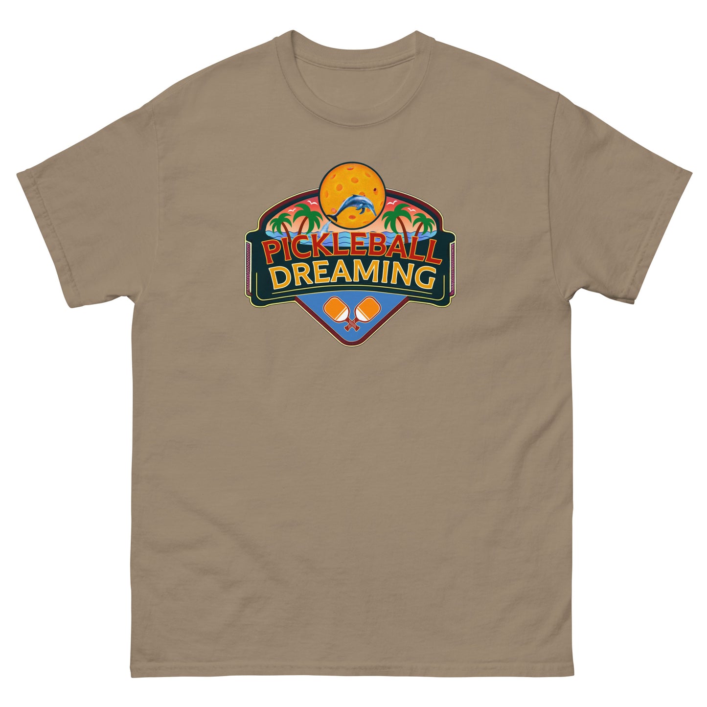 Fun Pickleball Shirt, Pickleball Dreaming Tropical, Front Center Graphic