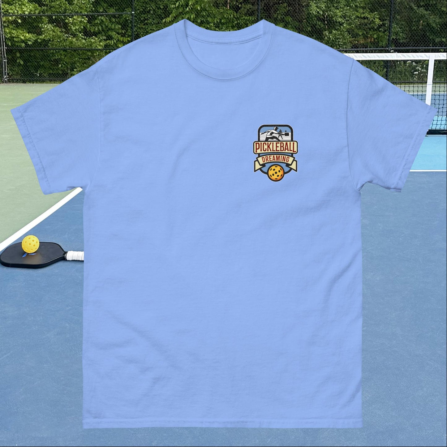 Fun Pickleball T-shirt, Pickleball Dreaming, Graphic on Left Chest