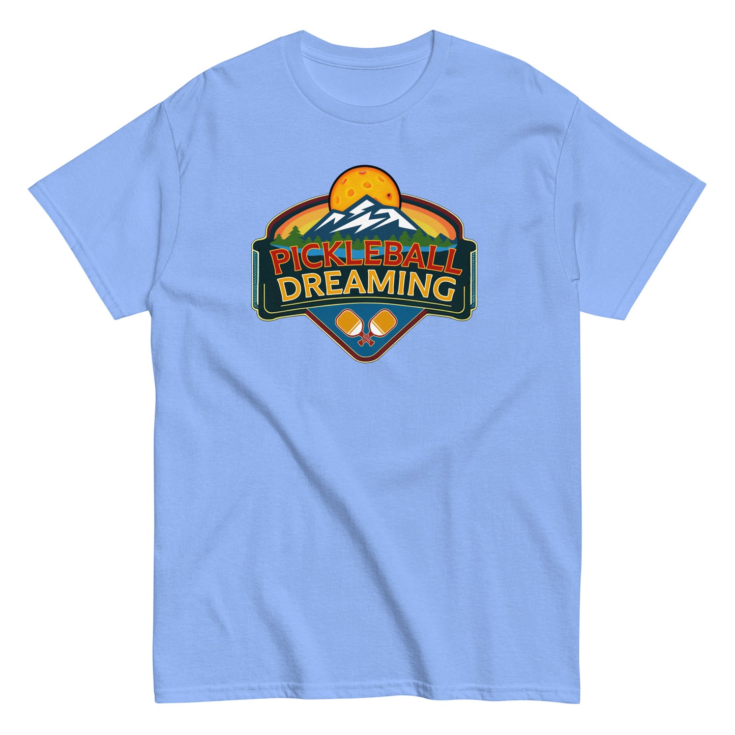 Fun Pickleball Shirt, Pickleball Dreaming Mountains, Front Center Graphic