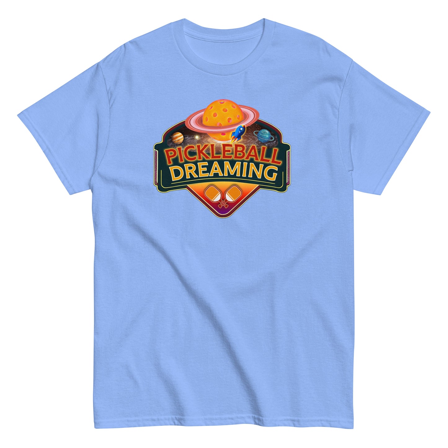 Fun Pickleball Shirt, Pickleball Dreaming Outer Space, Front Center Graphic