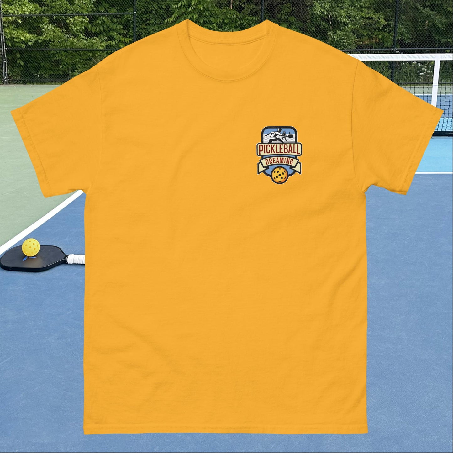 Fun Pickleball T-shirt, Pickleball Dreaming, Graphic on Left Chest