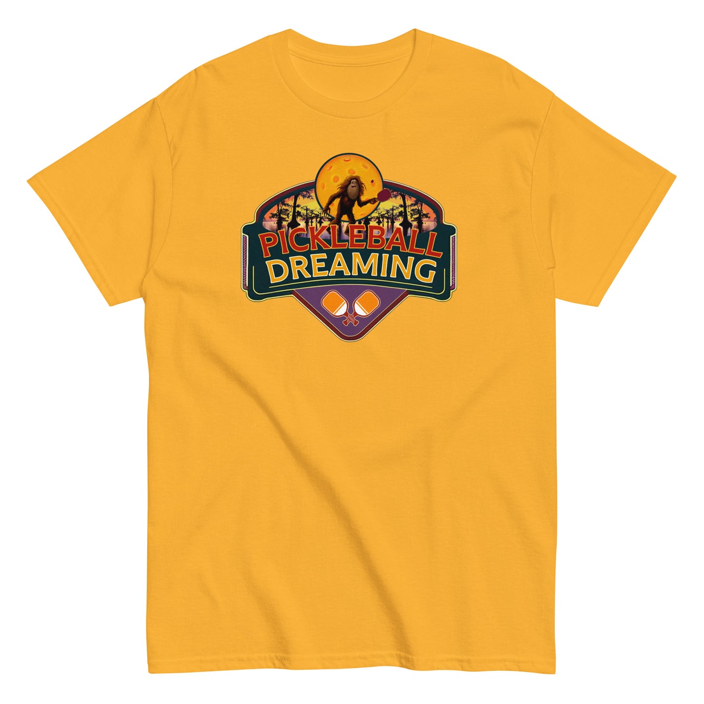 Fun Pickleball Shirt, Pickleball Dreaming Sasquatch, Front Center Graphic