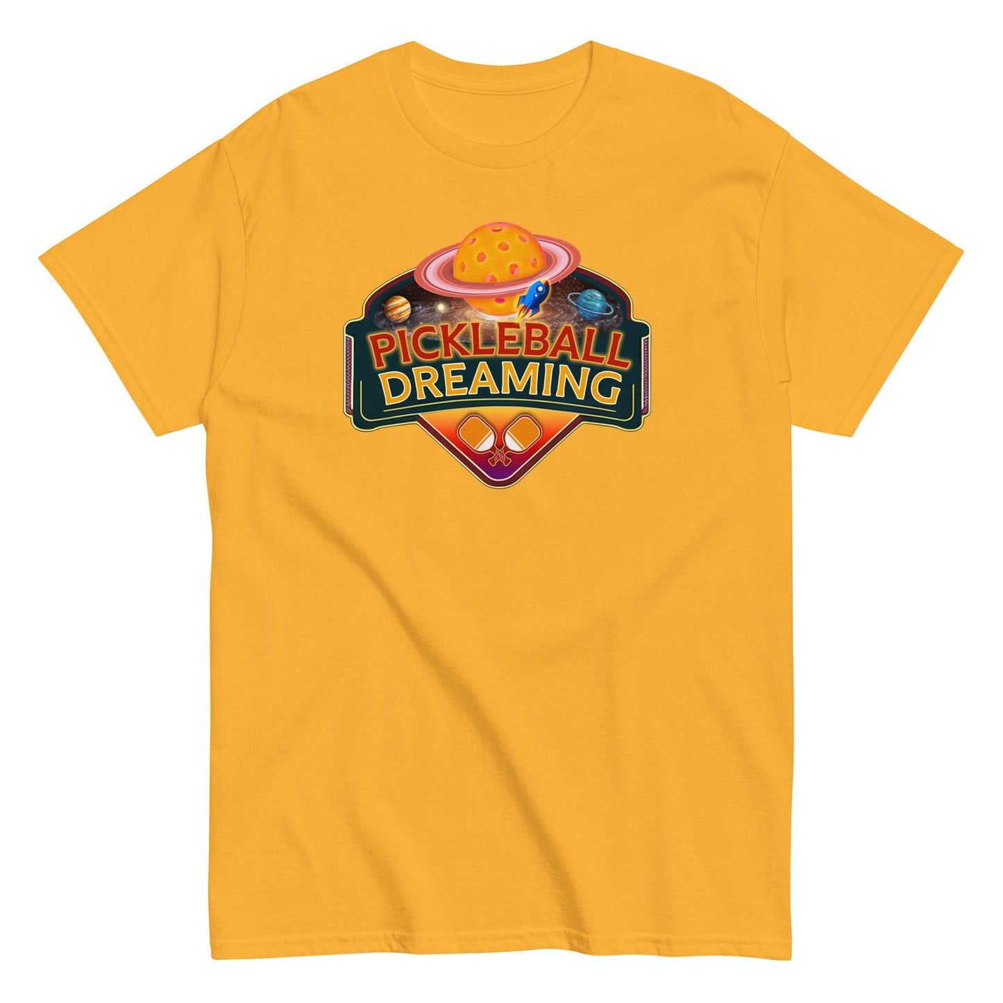 Fun Pickleball Shirt, Pickleball Dreaming Outer Space, Front Center Graphic