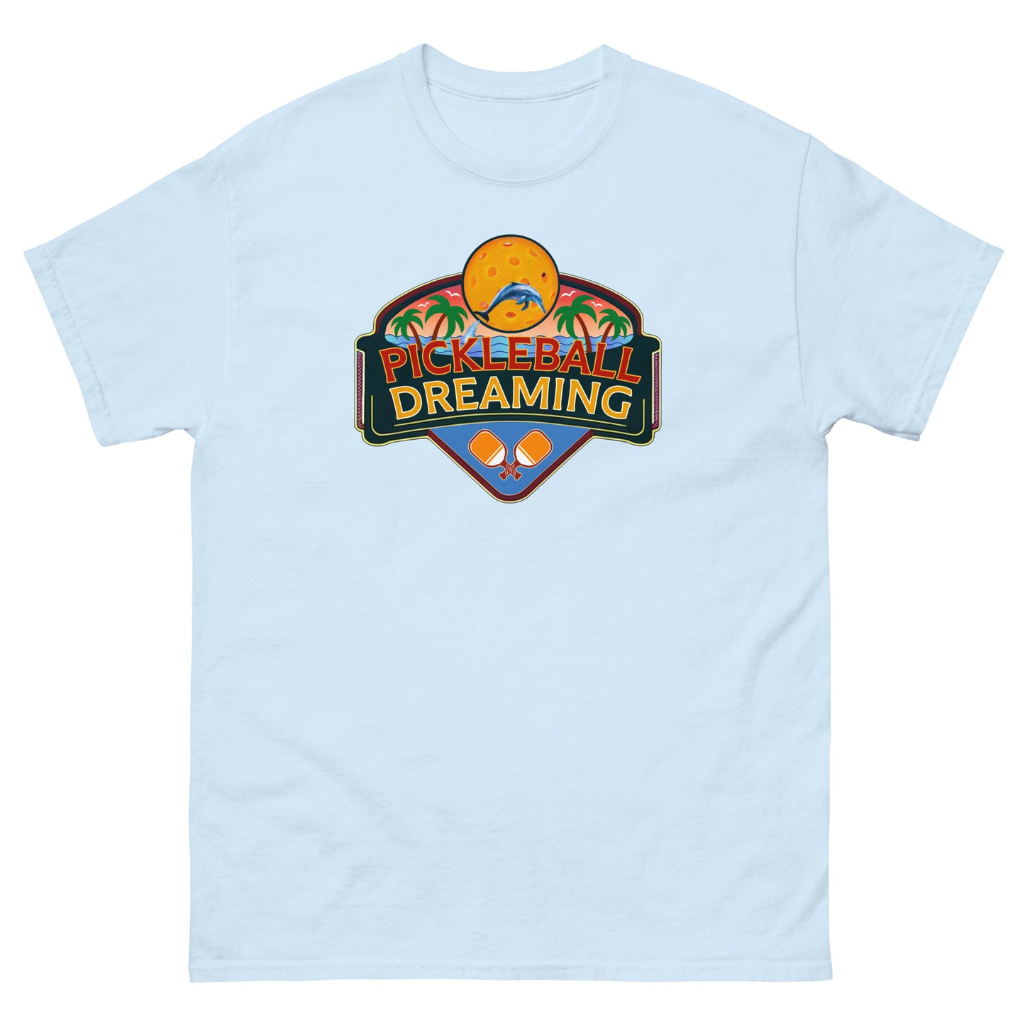 Fun Pickleball Shirt, Pickleball Dreaming Tropical, Front Center Graphic