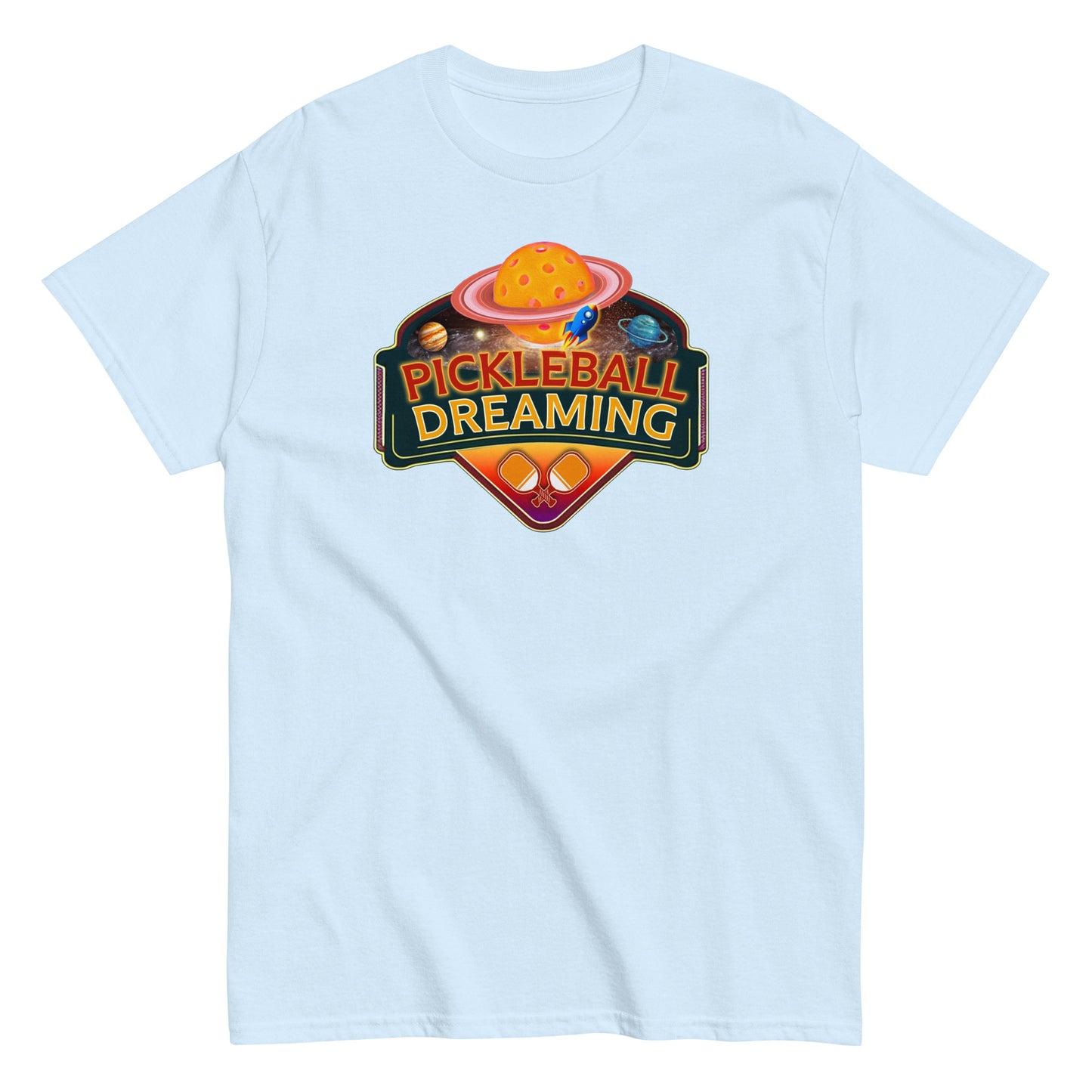 Fun Pickleball Shirt, Pickleball Dreaming Outer Space, Front Center Graphic