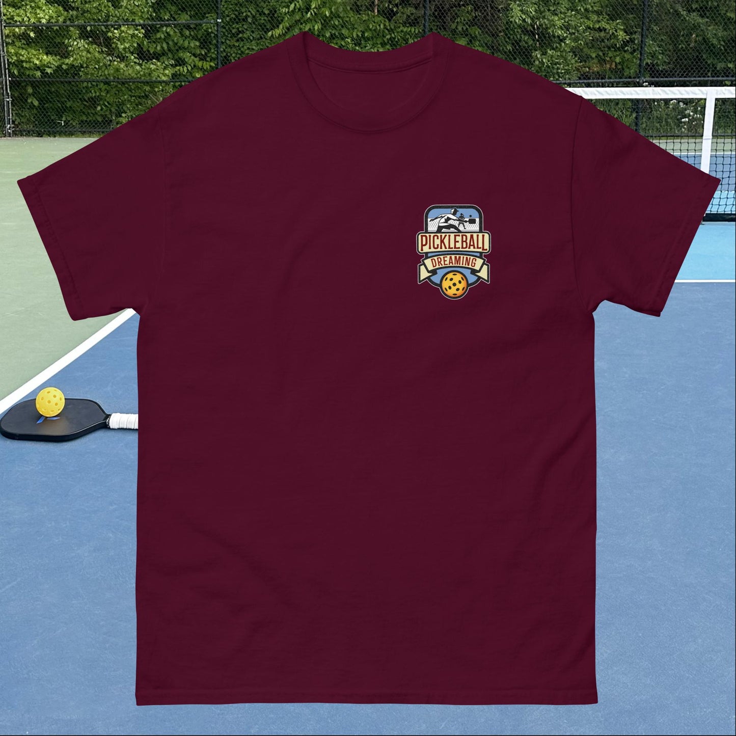 Fun Pickleball T-shirt, Pickleball Dreaming, Graphic on Left Chest