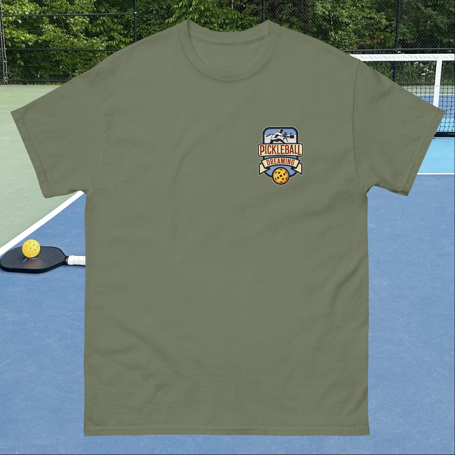 Fun Pickleball T-shirt, Pickleball Dreaming, Graphic on Left Chest