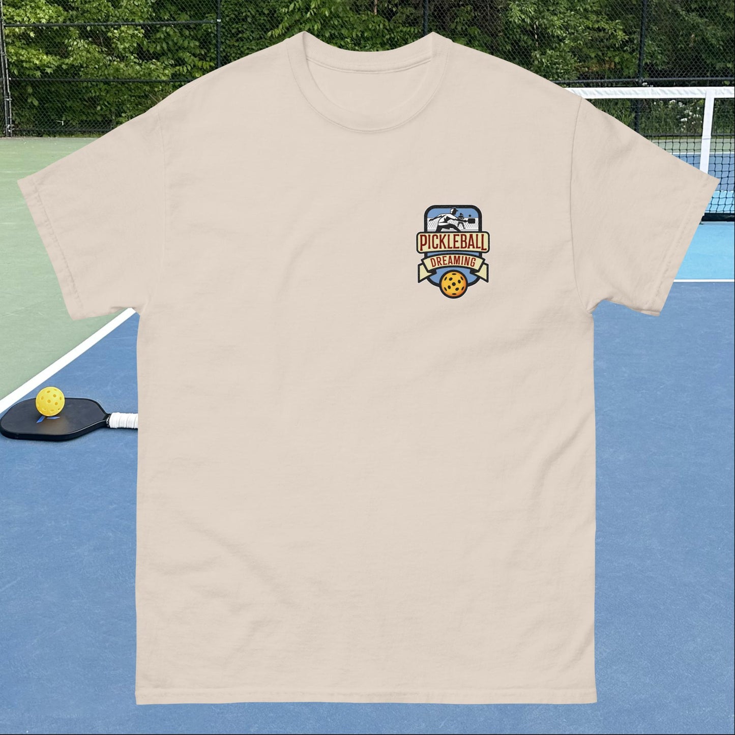 Fun Pickleball T-shirt, Pickleball Dreaming, Graphic on Left Chest