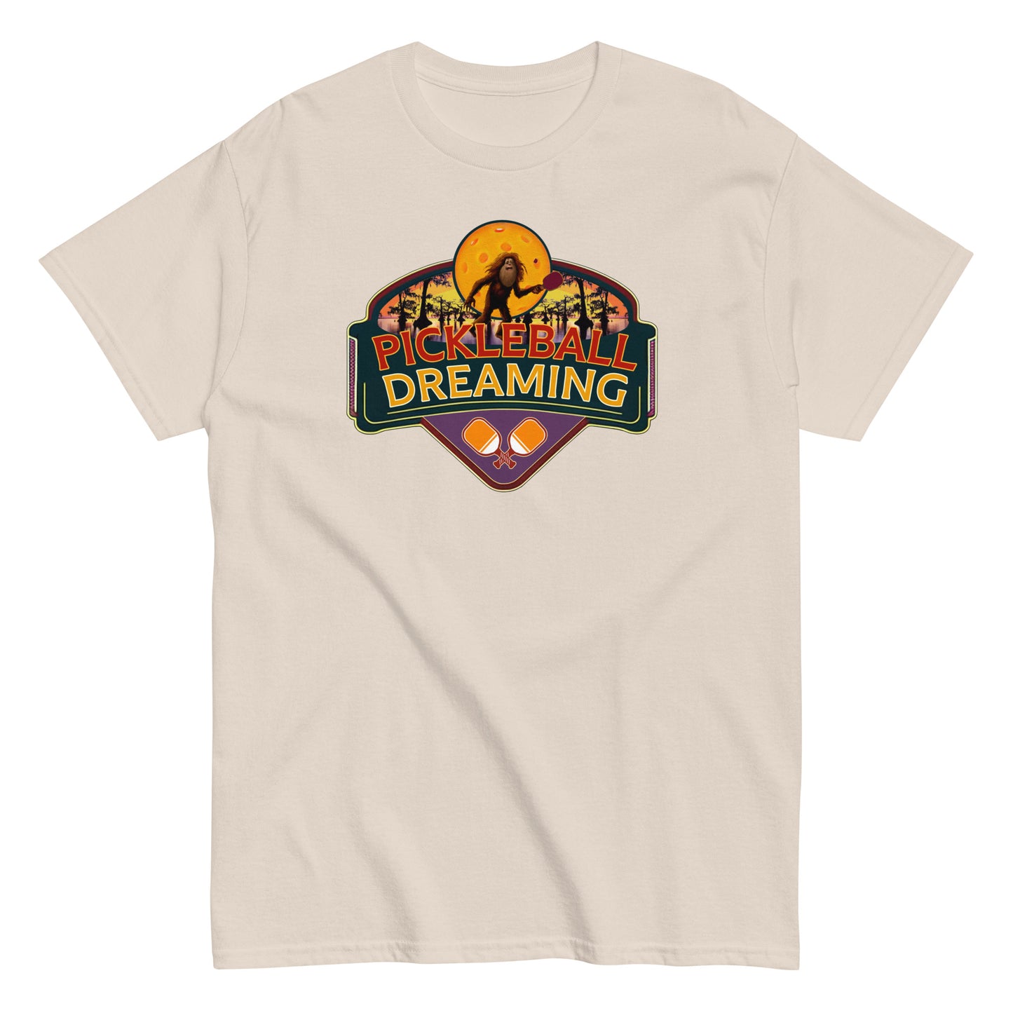 Fun Pickleball Shirt, Pickleball Dreaming Sasquatch, Front Center Graphic