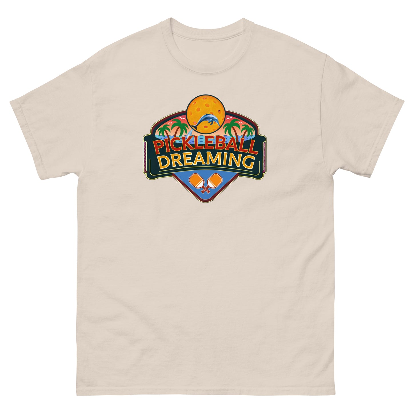 Fun Pickleball Shirt, Pickleball Dreaming Tropical, Front Center Graphic