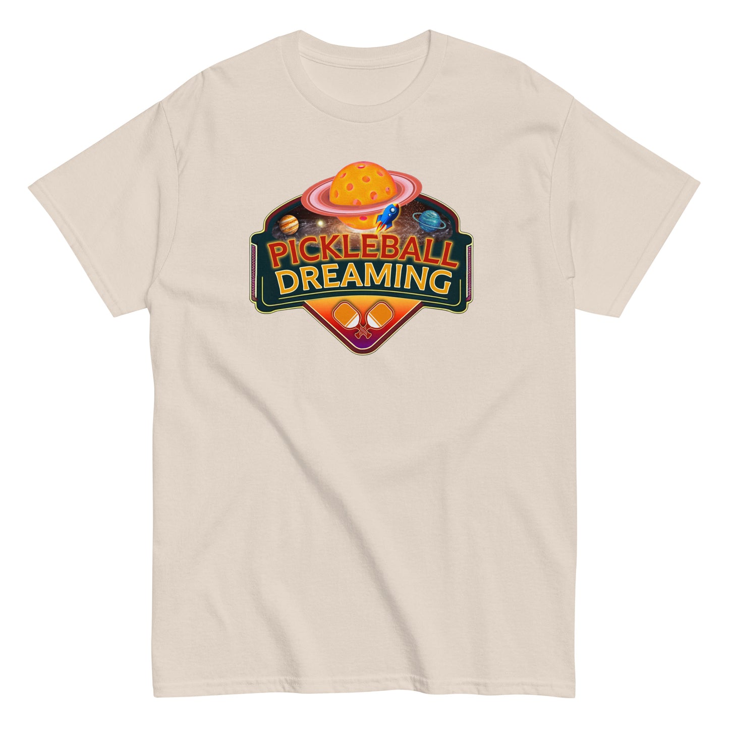 Fun Pickleball Shirt, Pickleball Dreaming Outer Space, Front Center Graphic