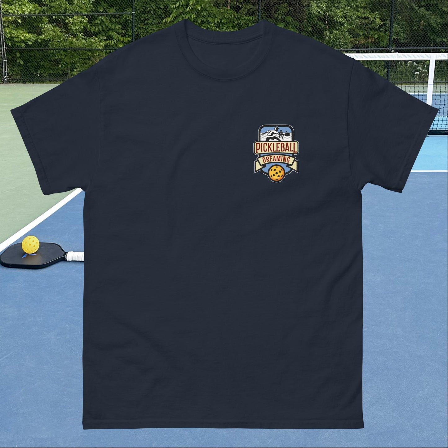 Fun Pickleball T-shirt, Pickleball Dreaming, Graphic on Left Chest