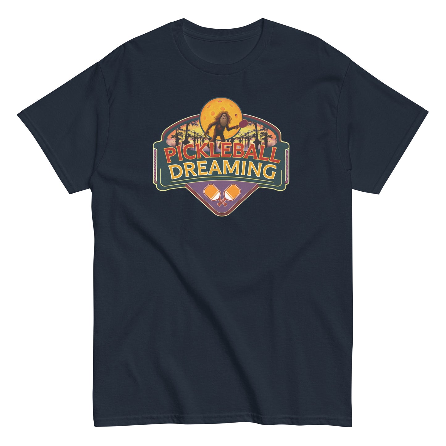 Fun Pickleball Shirt, Pickleball Dreaming Sasquatch, Front Center Graphic