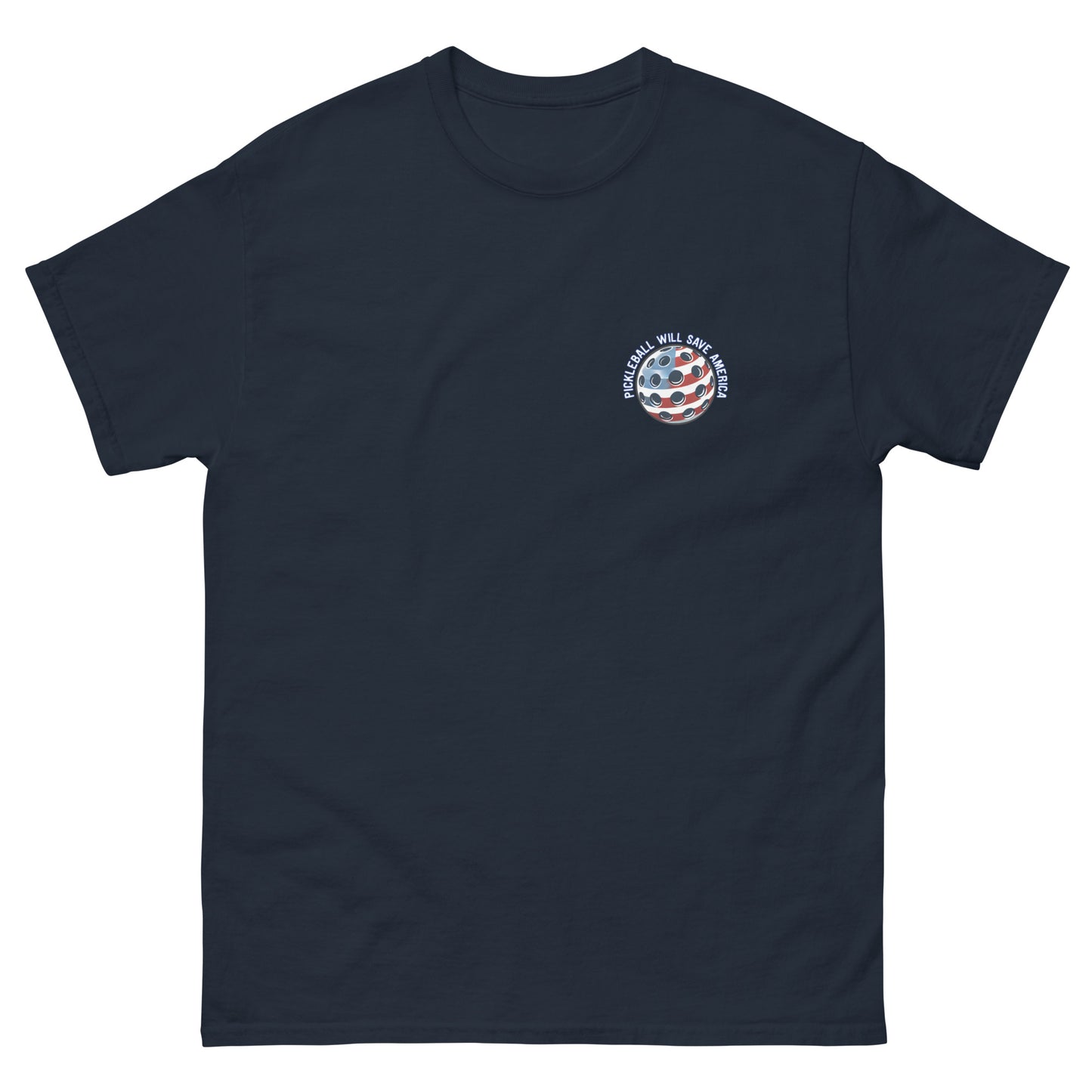 Patriotic Pickleball Shirt, Pickleball Will Save America, Front Left Chest