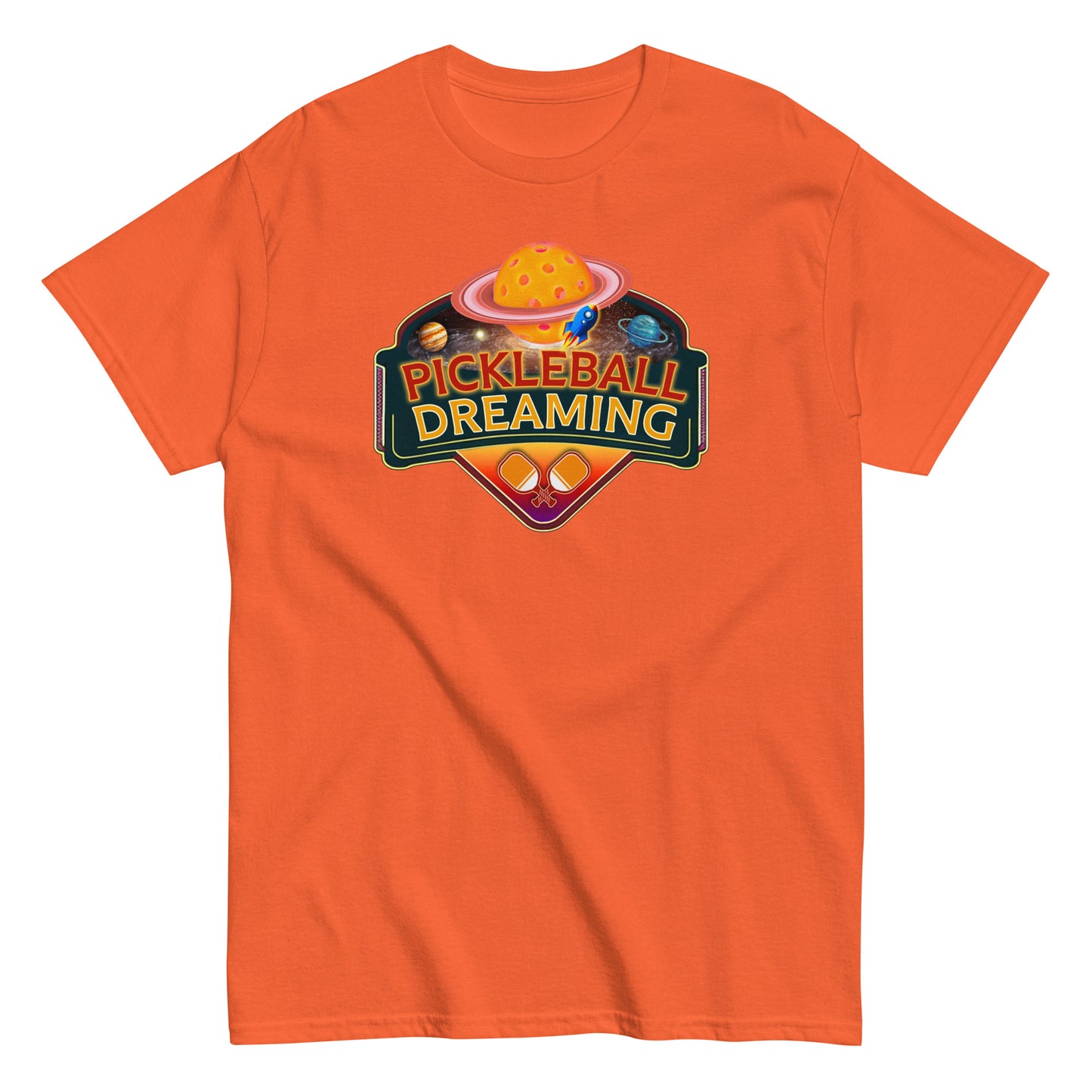 Fun Pickleball Shirt, Pickleball Dreaming Outer Space, Front Center Graphic