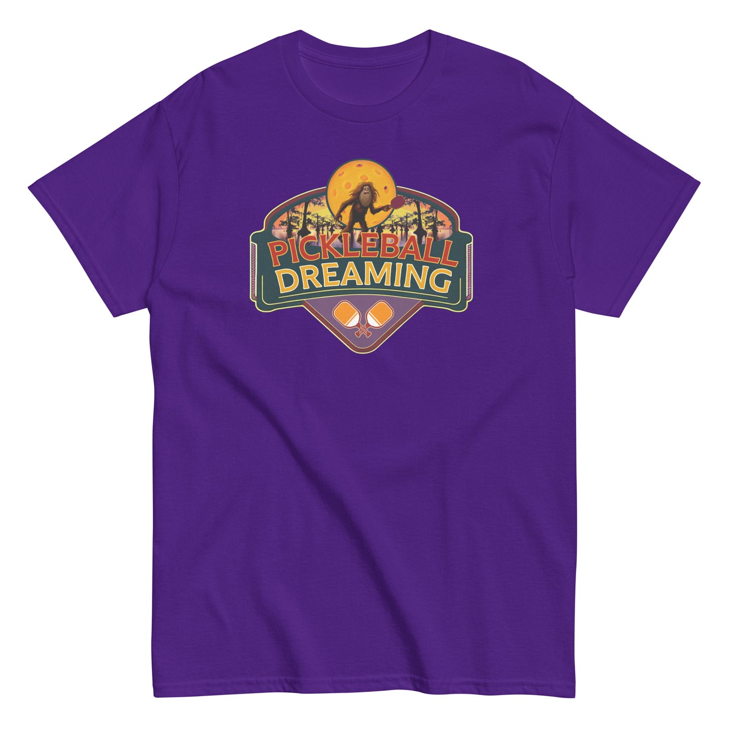 Fun Pickleball Shirt, Pickleball Dreaming Sasquatch, Front Center Graphic