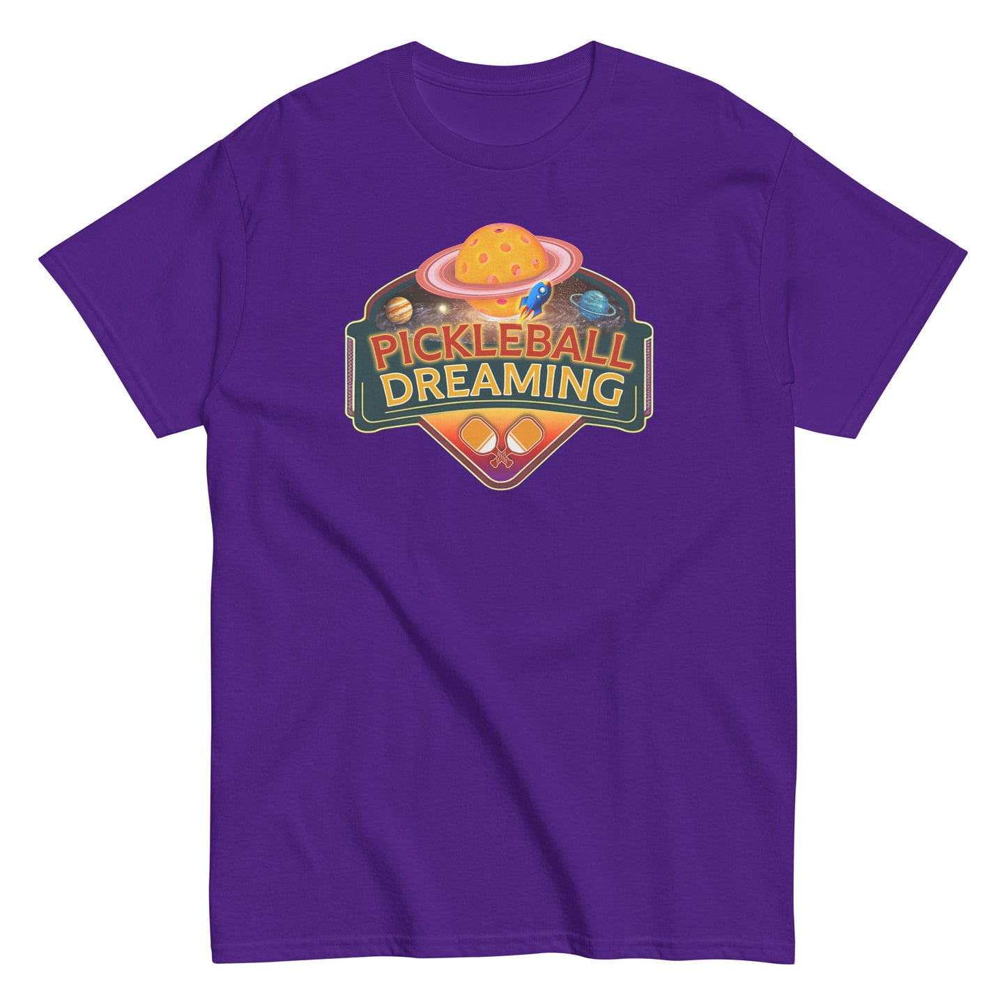 Fun Pickleball Shirt, Pickleball Dreaming Outer Space, Front Center Graphic