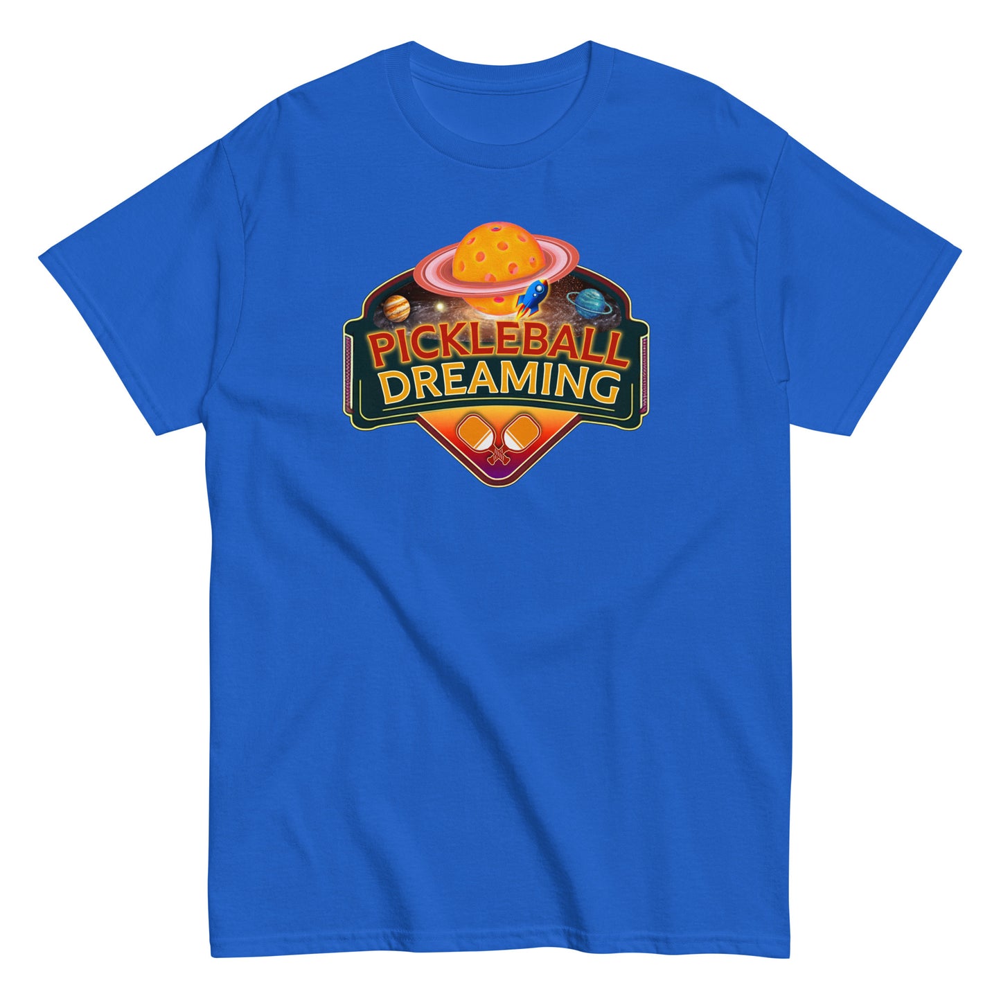 Fun Pickleball Shirt, Pickleball Dreaming Outer Space, Front Center Graphic