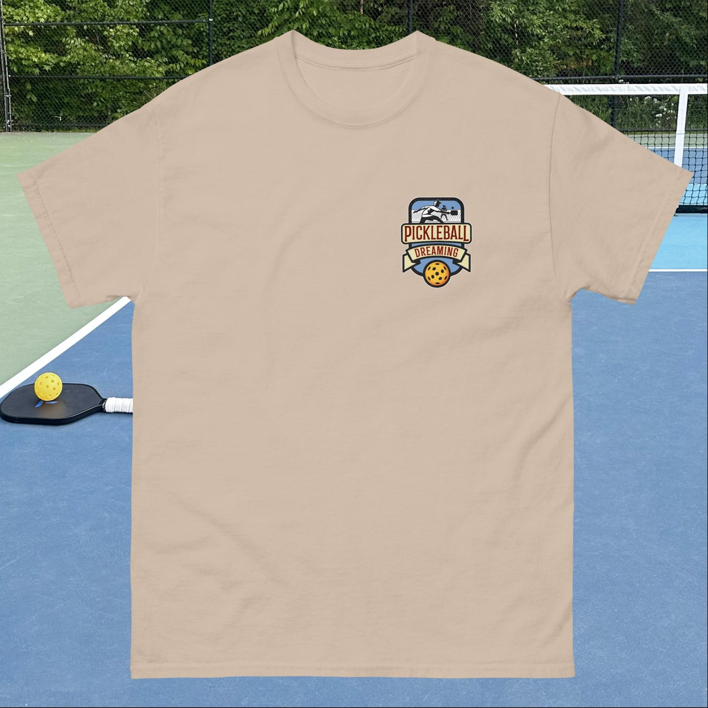 Fun Pickleball T-shirt, Pickleball Dreaming, Graphic on Left Chest