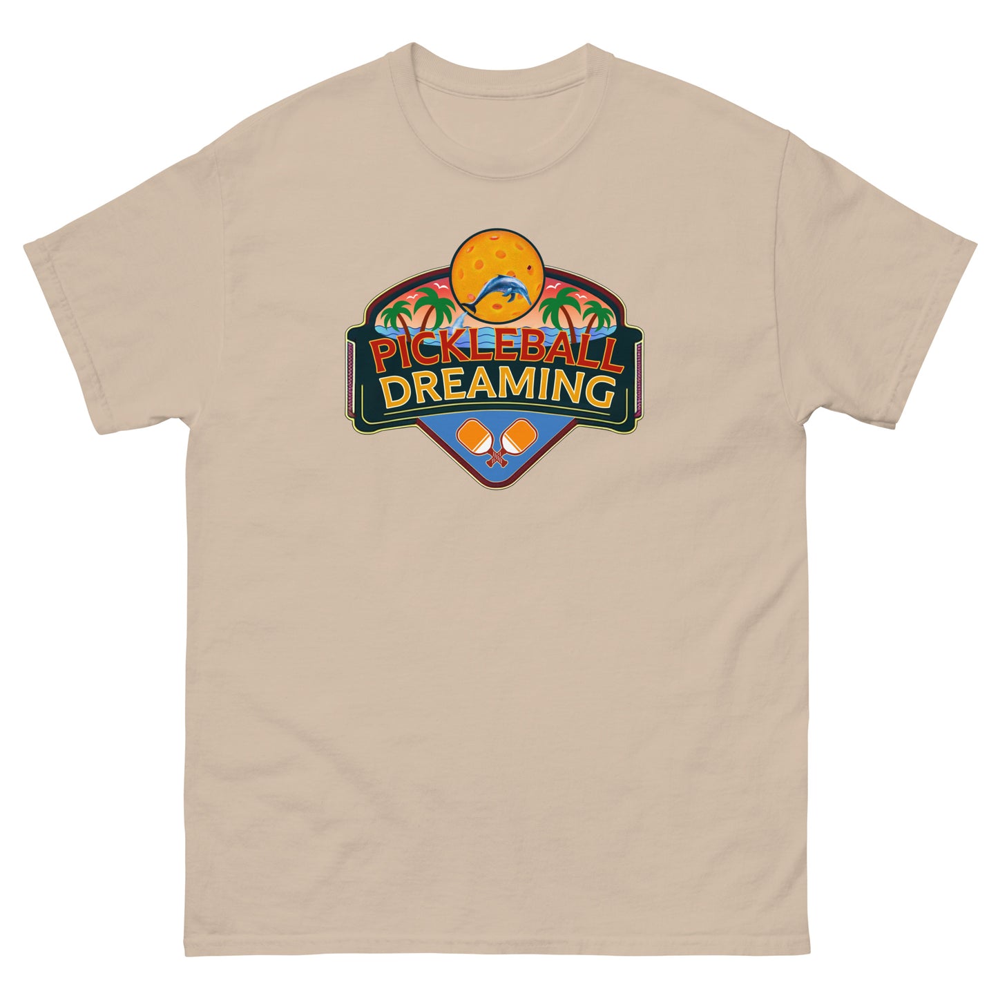 Fun Pickleball Shirt, Pickleball Dreaming Tropical, Front Center Graphic