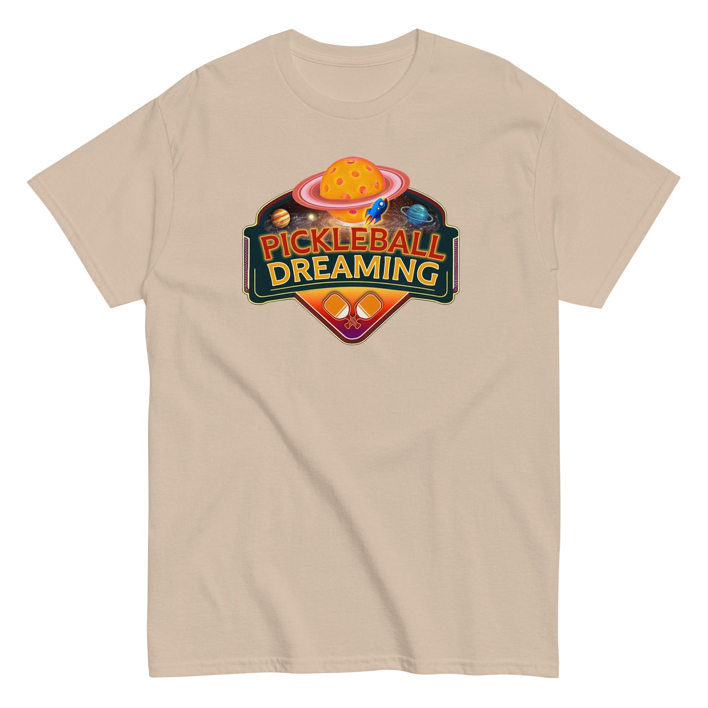 Fun Pickleball Shirt, Pickleball Dreaming Outer Space, Front Center Graphic