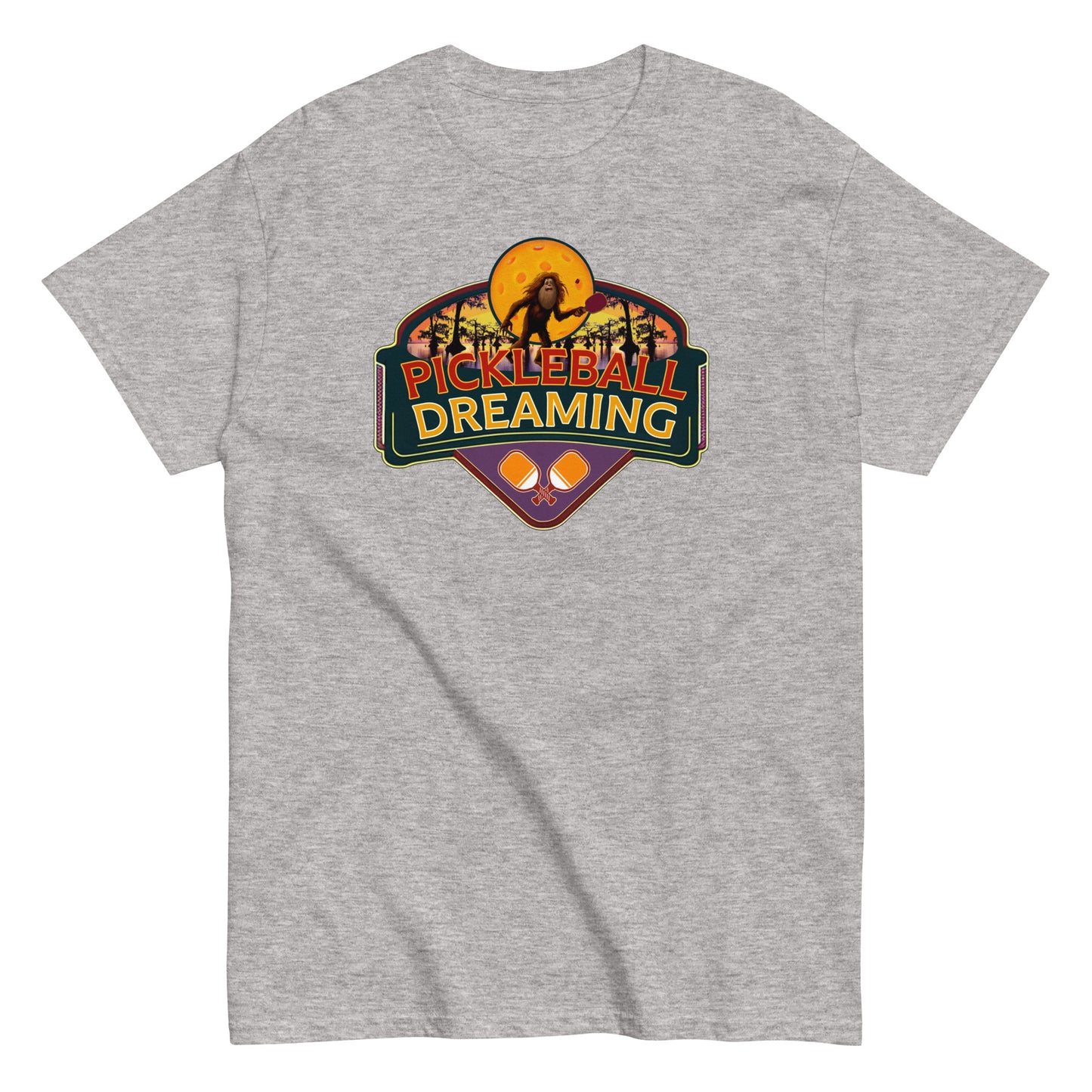 Fun Pickleball Shirt, Pickleball Dreaming Sasquatch, Front Center Graphic