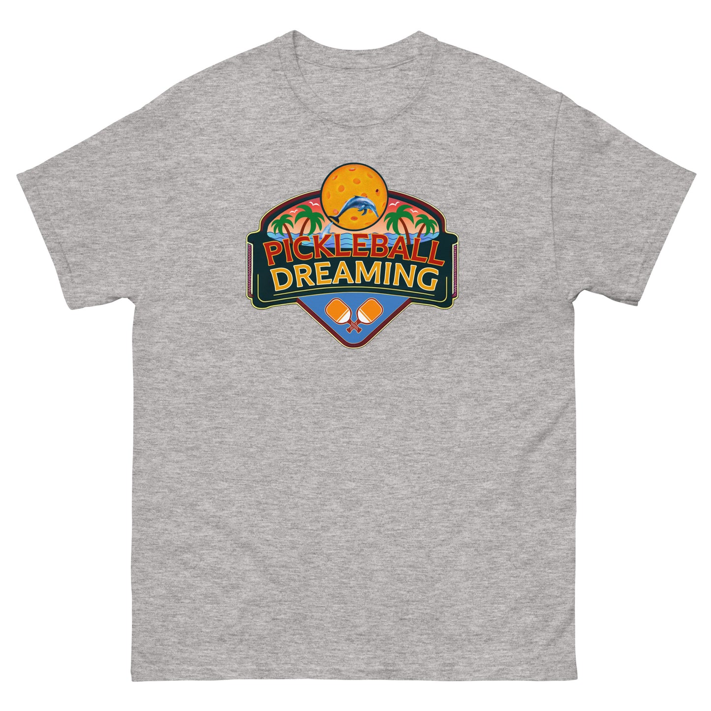 Fun Pickleball Shirt, Pickleball Dreaming Tropical, Front Center Graphic