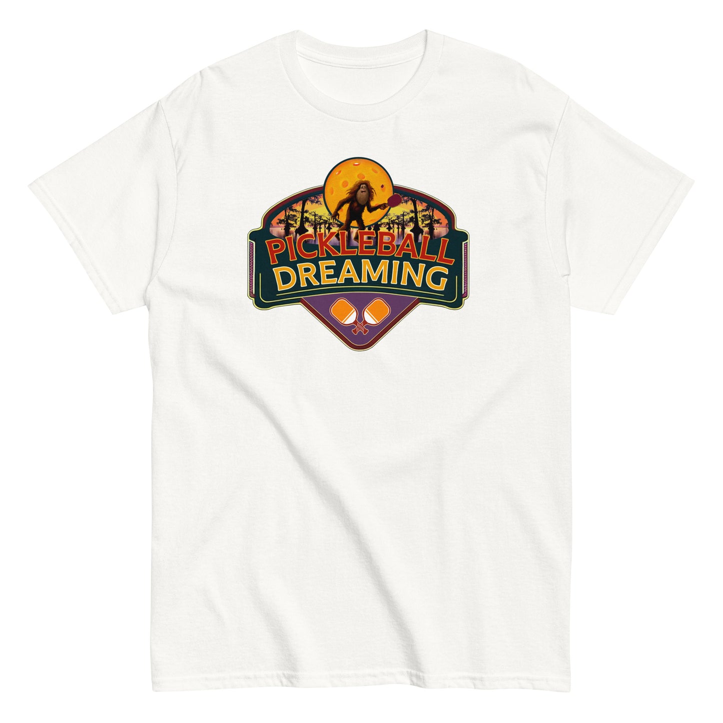 Fun Pickleball Shirt, Pickleball Dreaming Sasquatch, Front Center Graphic