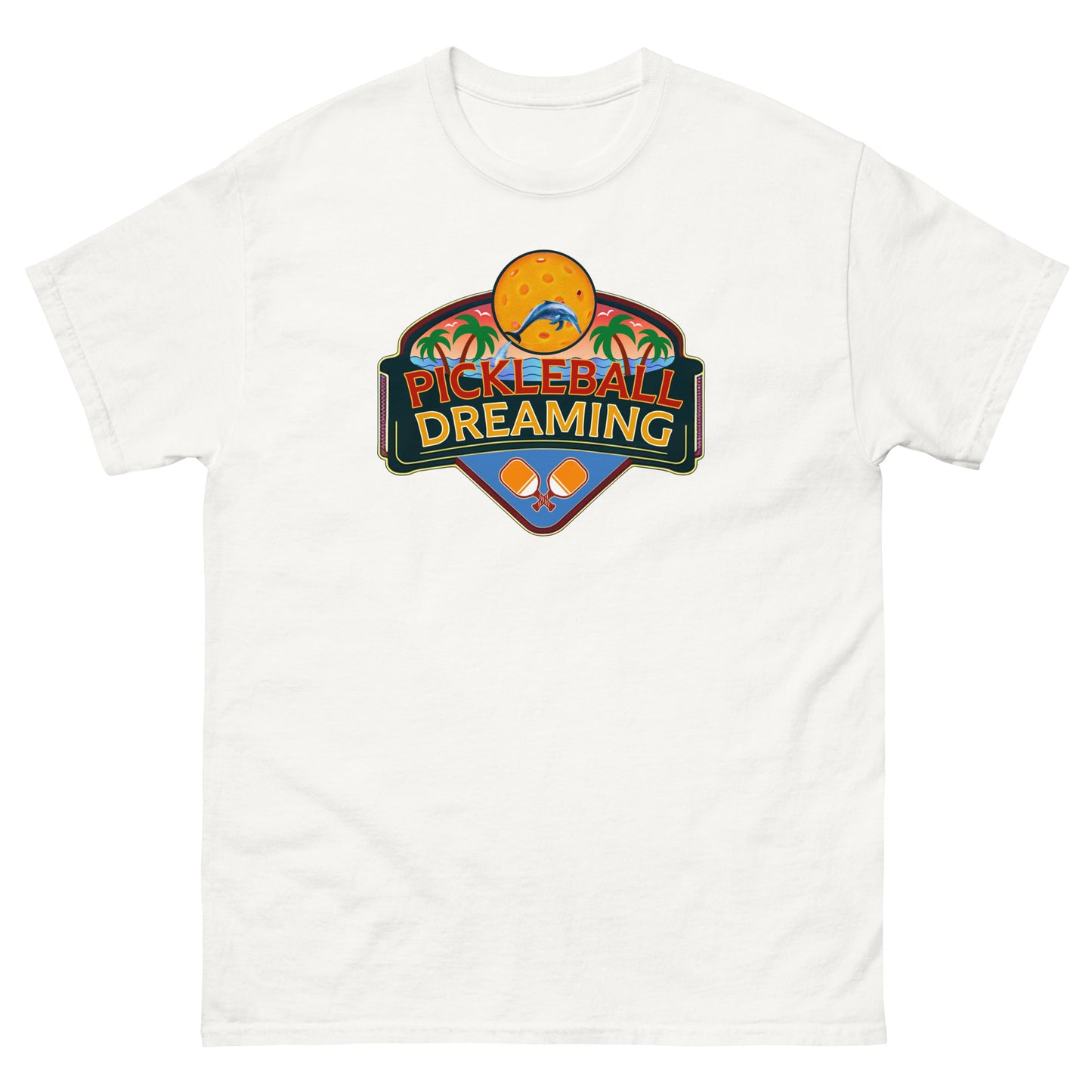 Fun Pickleball Shirt, Pickleball Dreaming Tropical, Front Center Graphic